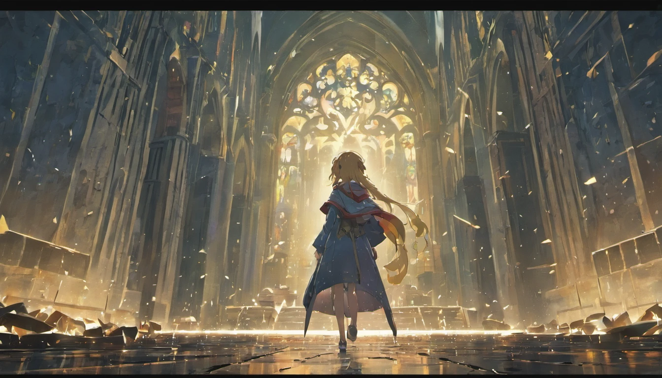 masterpiece, high definition, high quality lighting backgrounds, background, an shattered church interior during raining