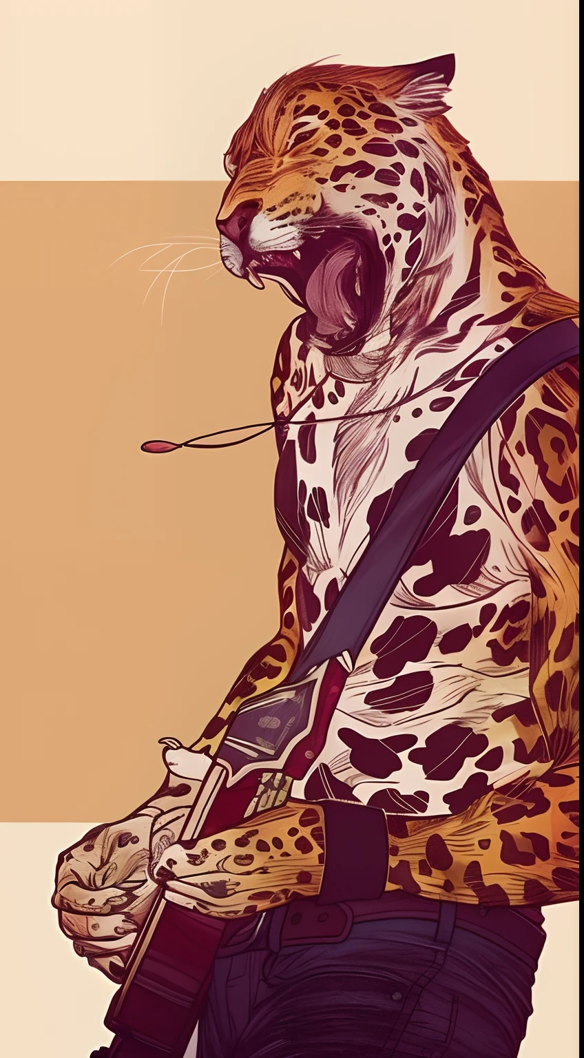 A drawing of a leopard's guitar and a cigarette, Illustration style, Wonderful illustrations