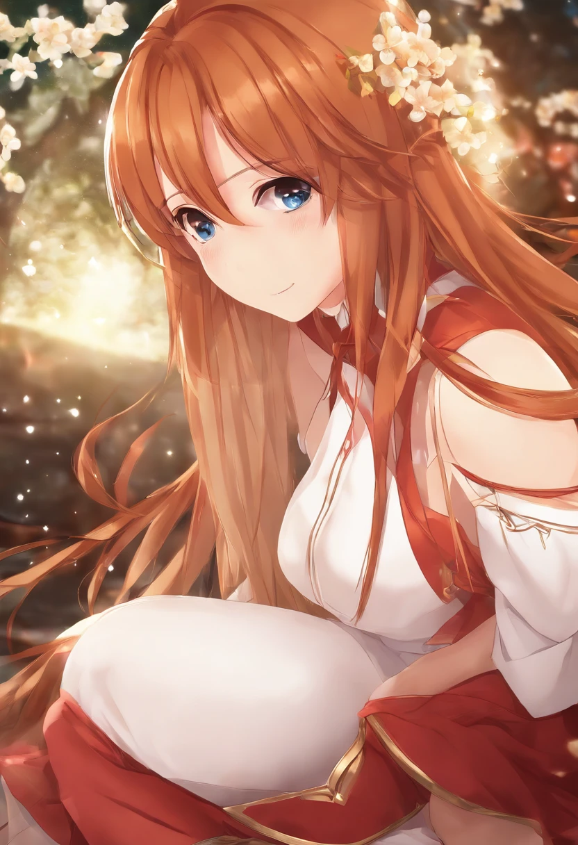 Asuna, Asuna_(estrela), 1girl, fantasia, Altas, Olhando_fora, Olhando_To_o_lado, Original, Realistic, scenecy, Close-up, superior_corpo, sorridente, action pose,em_cama,