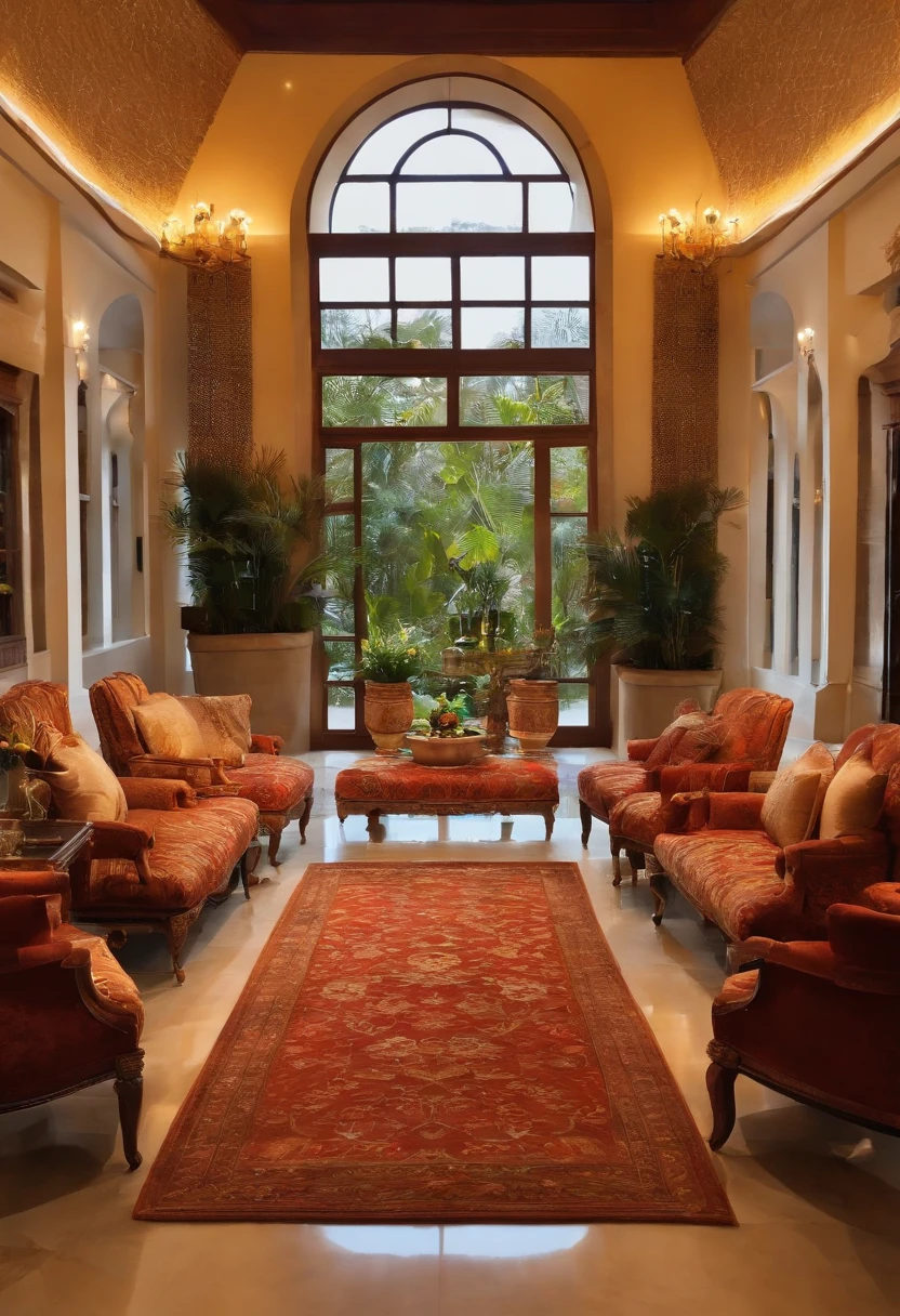 (aesthetic,logo,artistic)picturesque scenes walking through the charming garden with vibrant flowers(blossoming,tropical,fragrant:1.2),exquisite architecture and an elegant fountain,fascinating pattern in the logo design(graceful,colorful,abstract:1.1)embellishes the entrance,impressive room interior with stunning art pieces (modern,contemporary,sculptures,paintings:1.2)showcases a harmonious blend of creativity and craftsmanship,beautifully crafted furniture and decor enhance the elegant atmosphere,illuminated by soft natural light from the large windows,giving a comfortable and cozy feeling,vivid colors(harmonious, rich,vibrant:detailed),highlighting the beauty of the entire space,providing a visual feast for art and design lovers(emotion,harmony,joy:1.1)