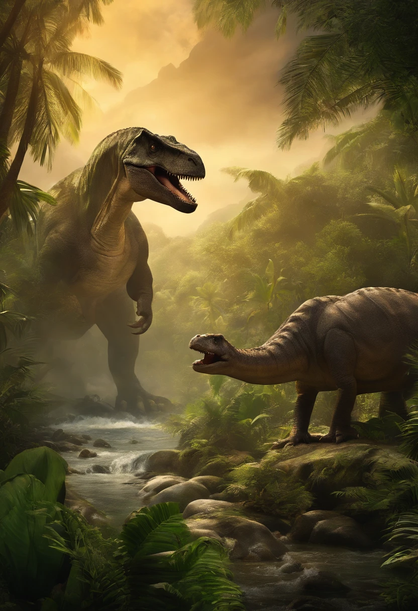 Dinosaurs resist waves,jungles,Super Large Reality,ancientry