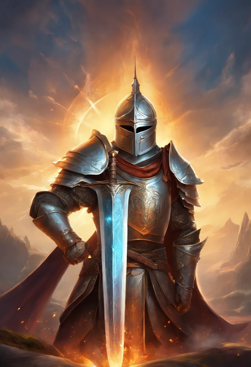 templar Knight in full armour with sword and shield, highly detailed, 8K, global illumination, wide angle, god rays
