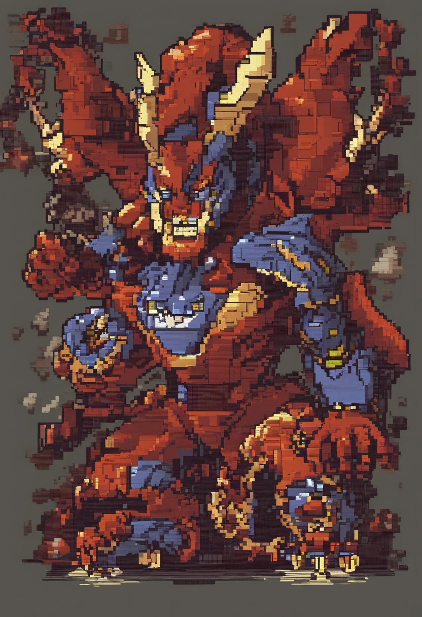 BOSS FIGHT,pixal style,RPG style,Marvel heroes against the Great Devil