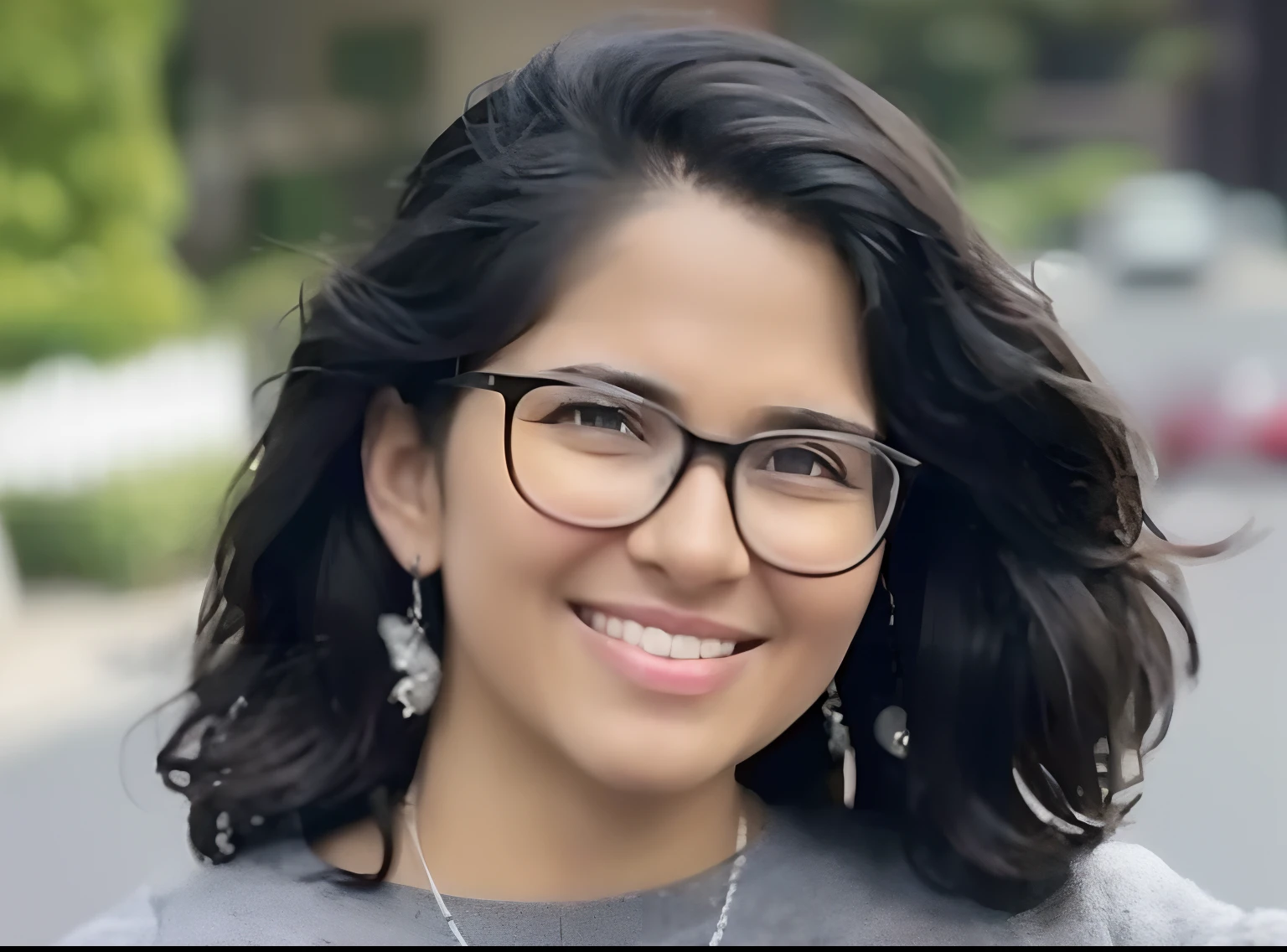 a close-up of a woman with glasses, photo of a young woman, Disney style, avatar image, headshot profile picture, slightly smiling, Indian girl with brown skin, front portrait, #trending, headshot photo
