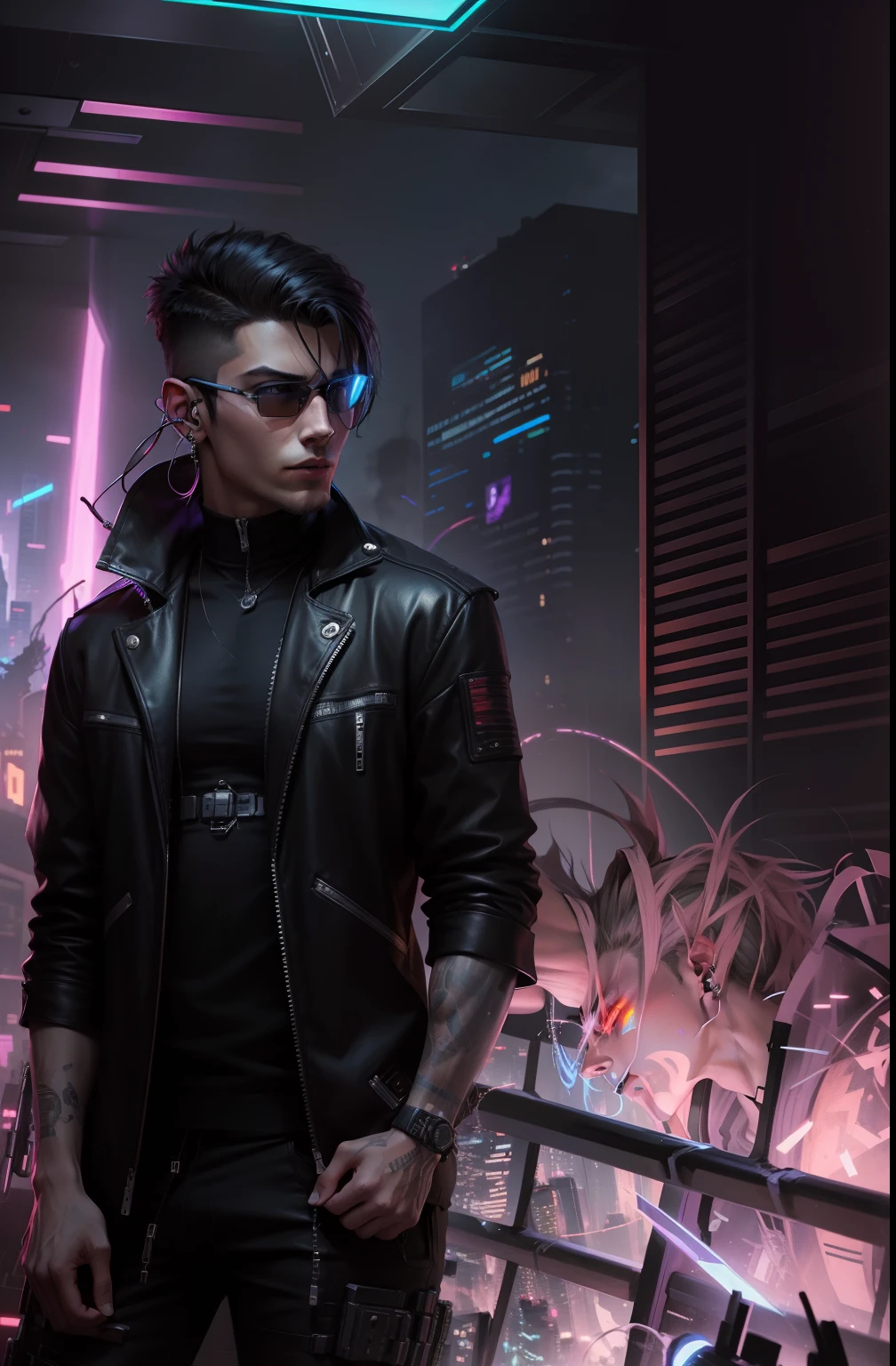 Change background cyberpunk handsome  boy,realistic