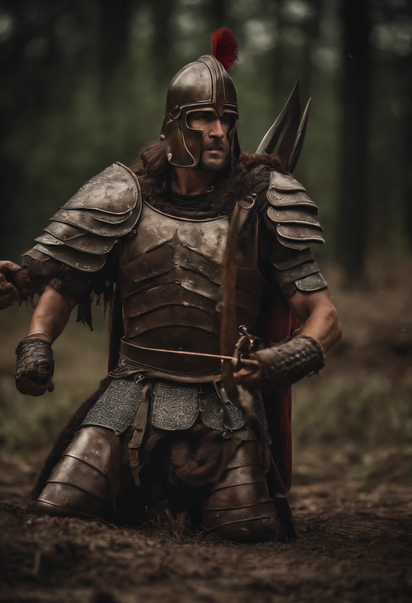 spartan warrior, dying on battlefield , bloody armor, epic, 8k