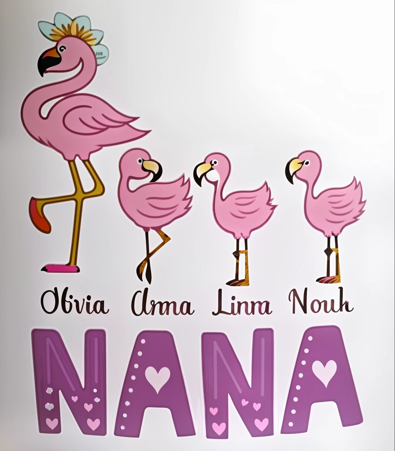 there are three flamingos standing in a row on a white mug, grandma, funny, with names, flamingos, hilarious, flamingo, fashionable, amusing, flamingoes, vanara, really funny, family photo, diva, very funny, lol, cool, insane, adorable design, never seen before, by Edna Mann, mania, water bottle queen, yah