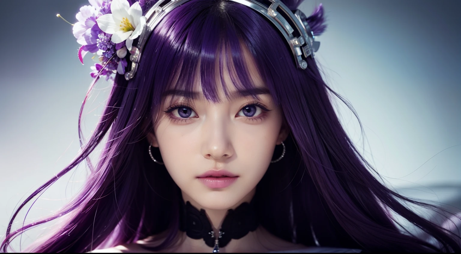 superfine illustration, very detailed beautiful face and eyes, Dynamic Angle,, Purple hair