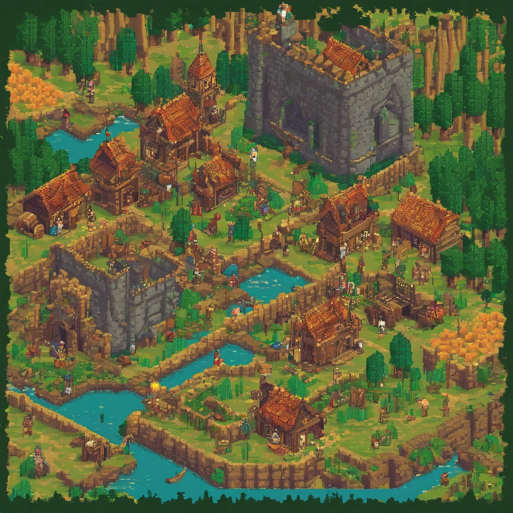 (16bit pixel game:1.3), (16bit pixel game scene:1.3), (pixel art:1.3), (dot picture:1.3), (dot pixel art:1.3), (pixel graphics:1.3), (16bit pixel art;1.3), (16bit pixel style age of empire II:1.3), (retro game:1.3), (retro game scene:1.3), (retro PC game:1.3), medieval countries war gage, real time strategy game, European country army, castle, village, bow army, war game, England vs France, Knight horse army, game UI, screen cap, elephant army, village people, solider, enemy,