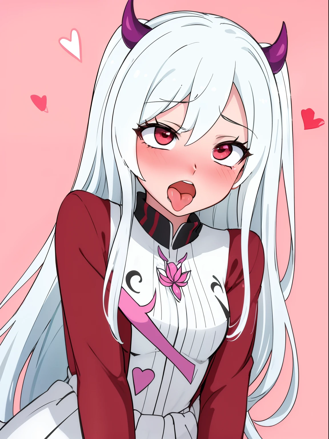 tmasterpiece，highest  quality，1girll，red color eyes，White color hair，Magic Corner， Open mouth, Blush, Tongue stock, Tongue out, saliva, Rolling eyes