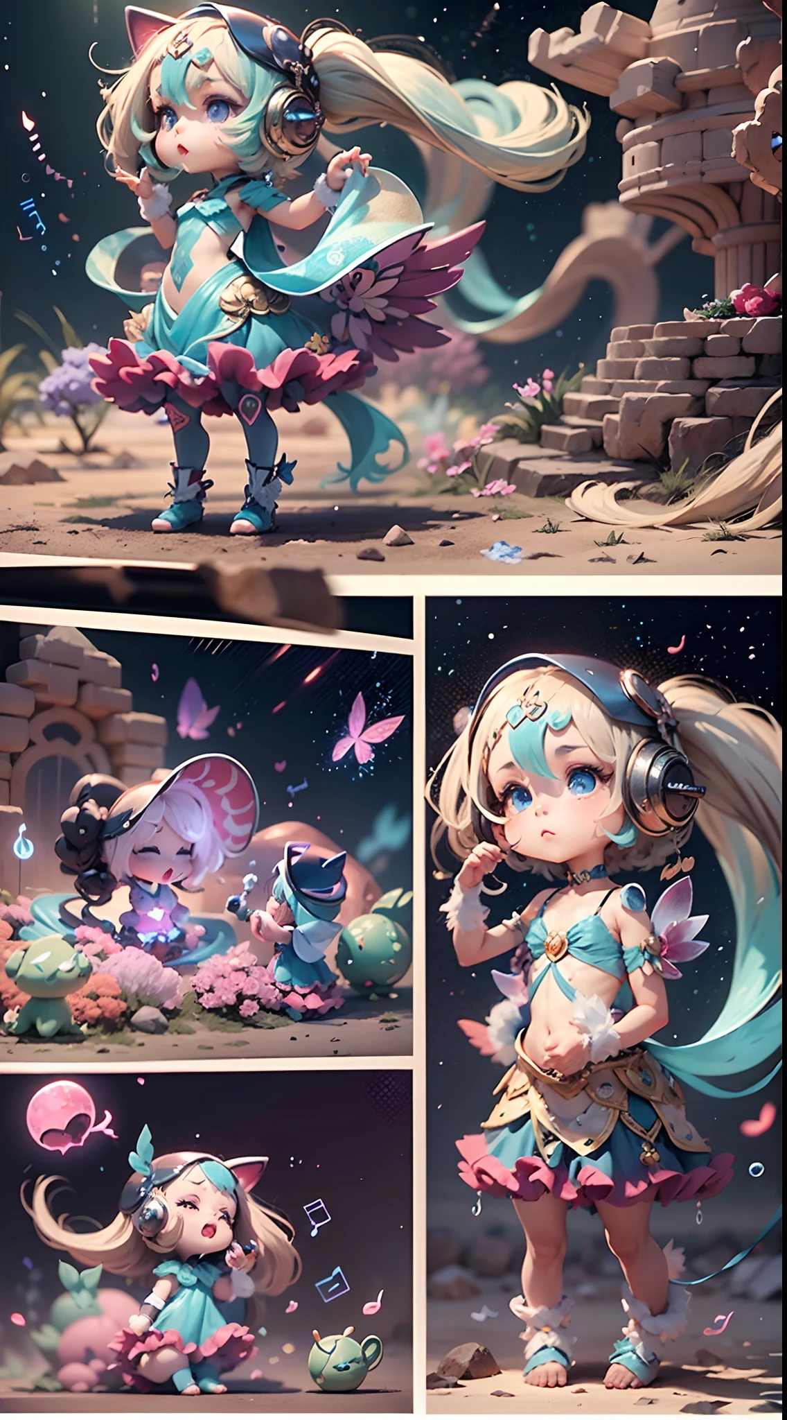 In the illustration of this super-grand scene,We enjoyed a fascinating sight,Various scenarios of the multiverse come together。In this intoxicating exterior,We see a mysterious rock puppy,ella(The whole body appears in the long-range shot:9.99)Half-dressed,She is graceful,Dance on the water。Her rock magic keeps her costumes changing,Blend in with the beauty of the surroundings,Adds an unpredictable charm to the whole scene。The music of rock puppies is intoxicating,Her rock guitar fluttered in front of her like a flying carpet。This guitar consists of different styles、colours、Made from small parts of materials and styles,The trailing tail is long and beautiful。Her musical trajectory is accompanied by glare effects of neon lights and magical stars,Blend in with your surroundings,Creates a stimulating atmosphere for the senses。The rock puppy has an extra-tall body and an oversized curve with an explosion,Her body features are full of seductive sexiness。Her physical appearance includes::(K-cup size with wide silhouette is oversized and teardrop-shaped chest:9.99)、(Narrowed sternum and waist and abdomen:6.66)、Charming face、(Huge Kaziran colored eyes:99.99)、Makeup、Slender neck、Beauty collarbone、Slender arms、(Graceful hands that are ergonomic and physiologically normal:9.99)、Slender waist and abdomen、Round buttocks and slender long legs,Showcases attractive curves and lines。Use Midjourney's advanced brush tools、Color palettes and texture packs,We rock the faces of puppies、skin、Costumes and rainbow capes give intricate textures,While increasing realism(Again add the super-large chest contour and inflate the chest:9.99)And make Jushuo teardrop chest soft elastic oil,She also blended different materials for her costume and guitar,Show a variety of styles,From evening dresses to princess dresses to tulle,(Full of creativity and fashion:6.66),It also makes the whole scene full of dreamy elements,There is an atmosphere of futuristic technology in the starry sky,There are towering