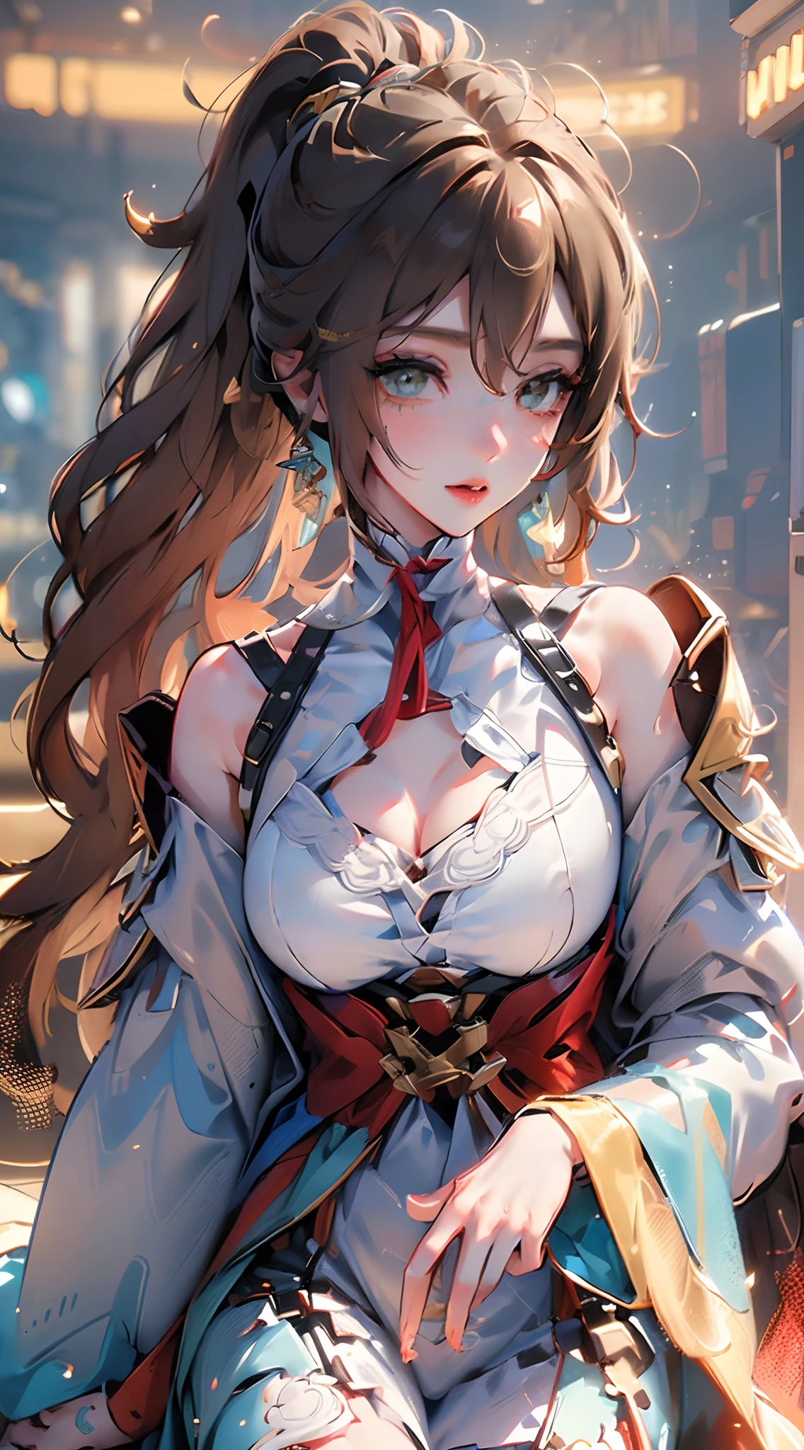 (Best Quality, 8k, 32k, Masterpiece, UHD:1.3), (Photo of Attractive Japanese Woman), ((1 Girl)), ((Sporty Boobs)), Abs, Perfect Body, Ultra Detailed Face, Detailed Lips, Fine Eyes, double eyelids,, (seductive), ((aroused:1.5)), ((in heat)), ((milf)) sexy girl, beautiful girl, jaw-dropping beauty, girl in mecha cyber armor, ((brown long hair:1.2)), ferra white mecha, female mecha, mechanized valkyrie girl, beautiful white uniform clothed in sci-fi military armor, scifi woman, in (white futuristic armor:0.9), gorgeous female paladin, ((portrait to face and breast)), ((focus on upper body)), smiling beautifully, in mecha cockpit, sunlight illuminated her beautiful face, ((direct eye contact)), ((kiss viewer:1.3))