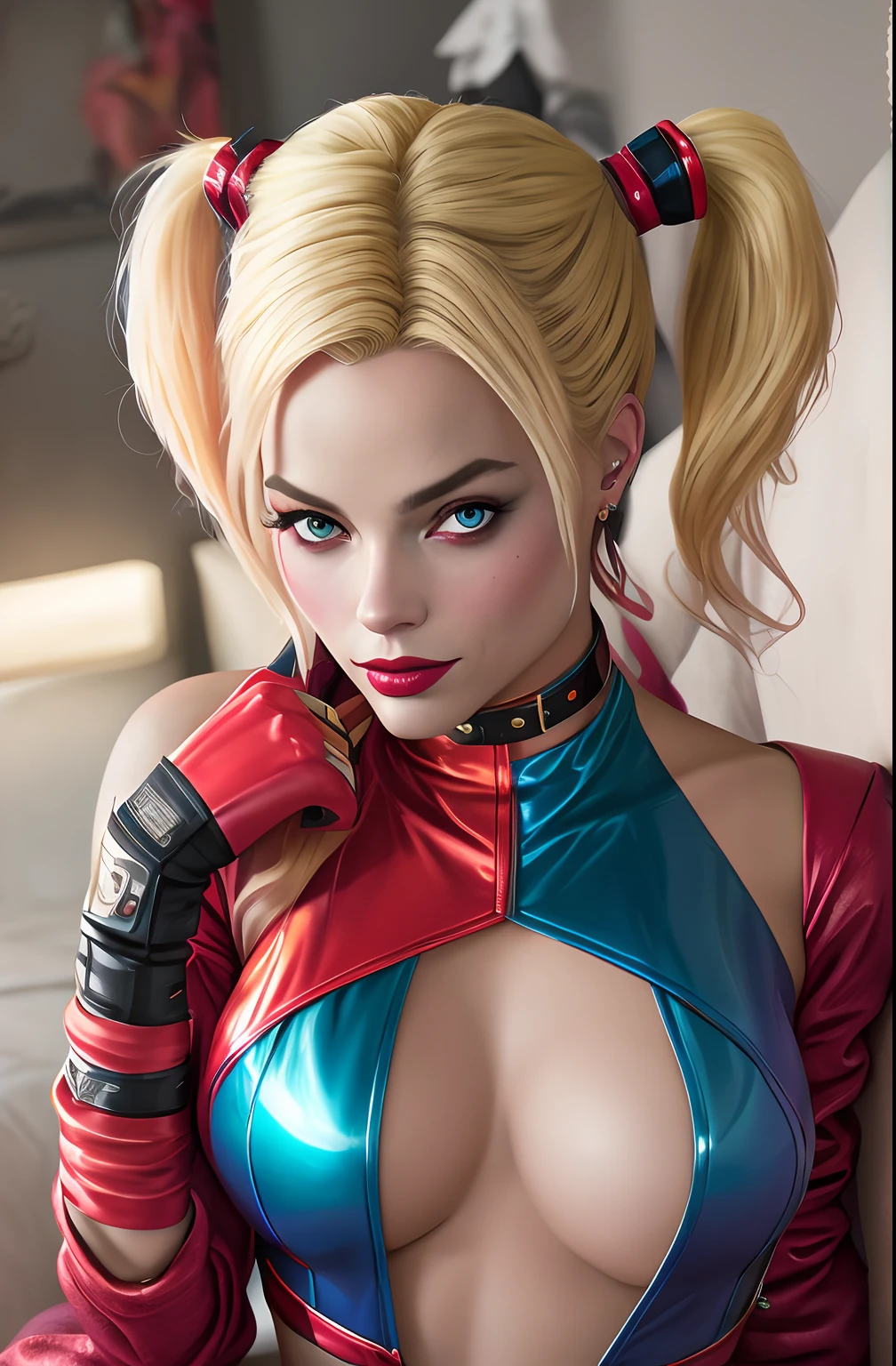 Harley Harley tatuada,tatu,tatuajes, Harley Queen, Retrato de Harley Quinn, Harley Quinn, de Harley Quinn, cosplay en Black Harley Queen, Margot Robbie como Harley Quinn, Artgerm extremadamente detallado, artgerm moody photography, En el estilo Artgerm, Dibujado en el estilo de Artgerm, Artgerm Julie Bell Beeple