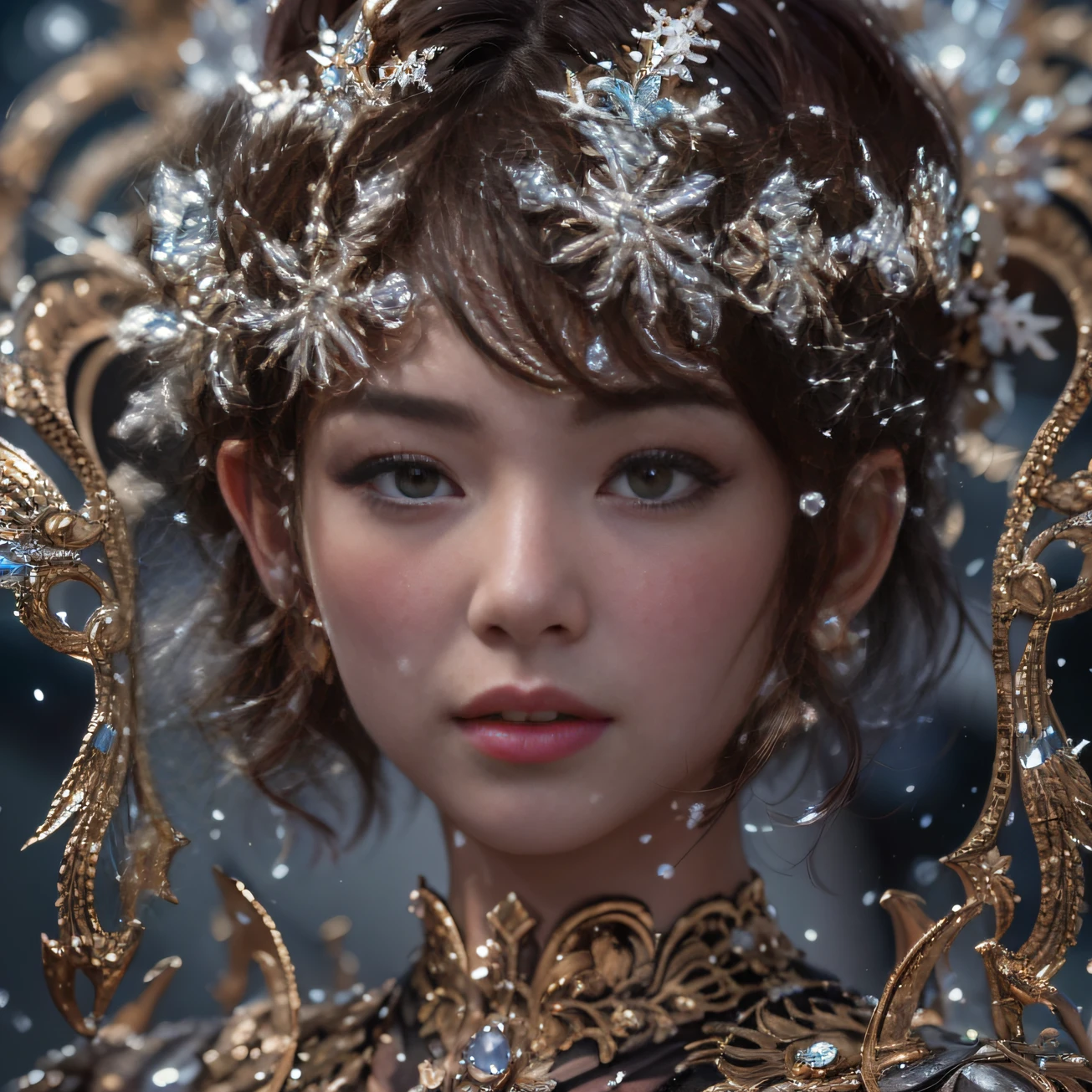 32K gradient glass texture(tmasterpiece,k hd,hyper HD,32K)Short burgundy hair with short flowing hair,Onsen District,Flame Girl ,Yao Lang protector (realisticlying:1.4),Python pattern robe,Black gold tiara,Snowflakes fluttering,The background is pure,Hold your head high,Be proud,The nostrils look at people, A high resolution, the detail, RAW photogr, Sharp Re, Nikon D850 Film Stock Photo by Jefferies Lee 4 Kodak Portra 400 Camera F1.6 shots, Rich colors, ultra-realistic vivid textures, Dramatic lighting, Unreal Engine Art Station Trend, cinestir 800,Hold your head high,Be proud,The nostrils look at people,Short burgundy hair