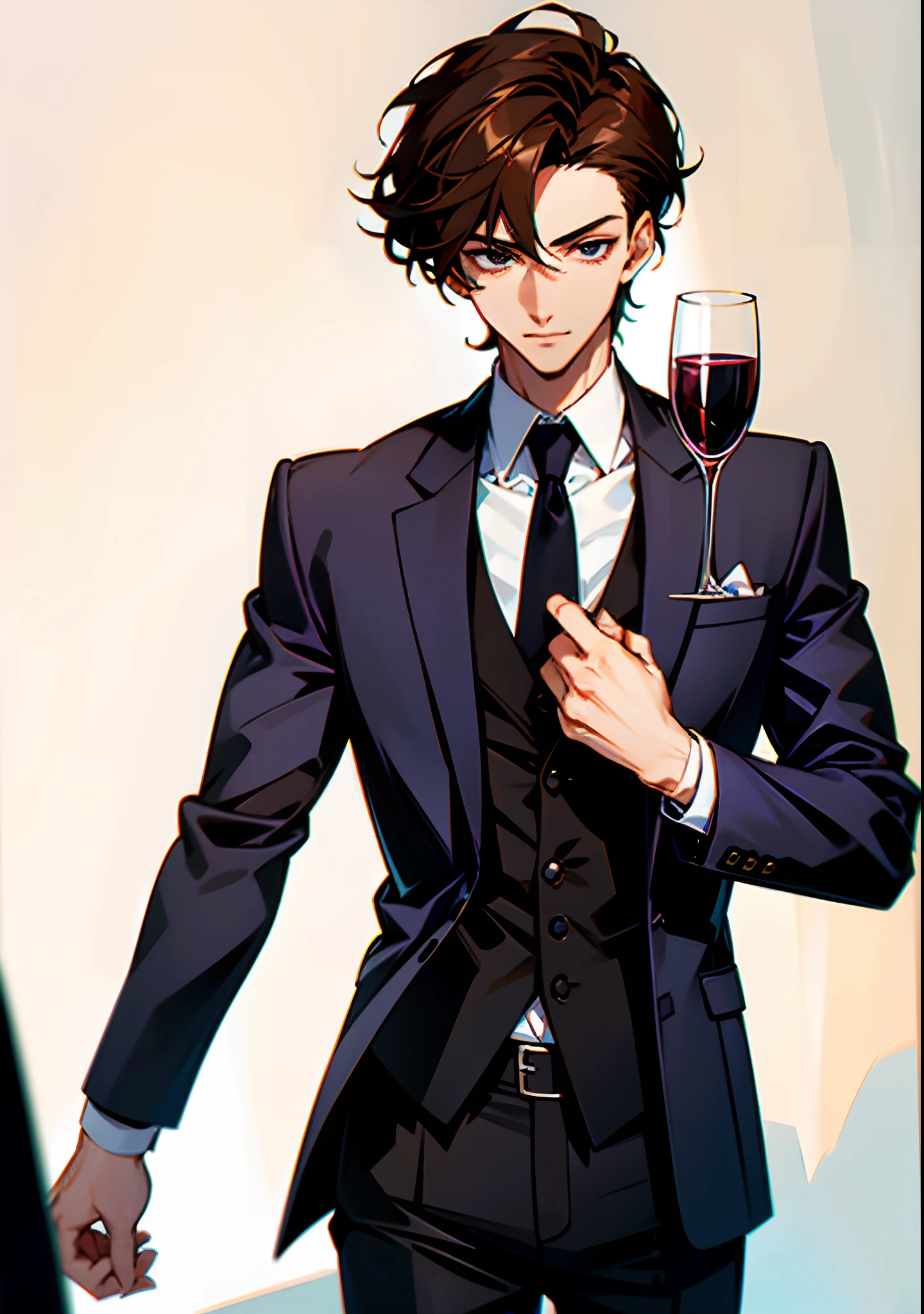 A modern-day illustration showing a person at a formal dinner. The person is holding a wine glass with a raised pinky finger. The scene includes an elegant dining table set with fine china, silverware, and a beautifully decorated background. The person is dressed in formal attire.