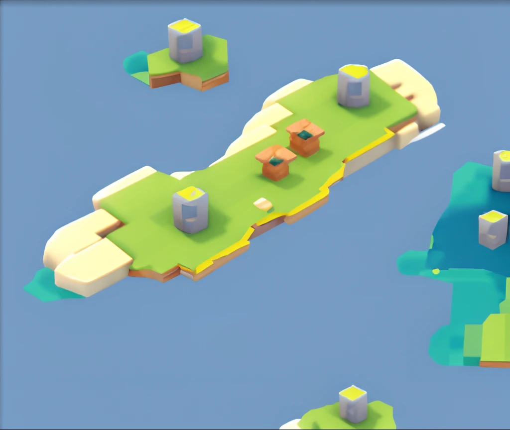 Sea and Islands、isometric、Game architectural design, cartoon, Town, 、sima,  grass field, , casual game style, 。.。.3D, blender,  Super Detail, Best Quality、Detailed block design、Minecraft、Nintendo