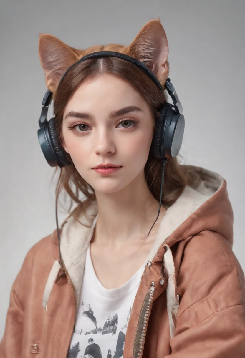 Perfect centering, Cute cat, Wear a student team jacket, Wearing sunglasses, Wearing headphones, cheerfulness, Standing position, Abstract beauty, Centered, Looking at the camera, Facing the camera, nearing perfection, Dynamic, Highly detailed, smooth, Sharp focus, 8K, high definition resolution, illustration, Art by Carne Griffiths and Wadim Kashin, White background