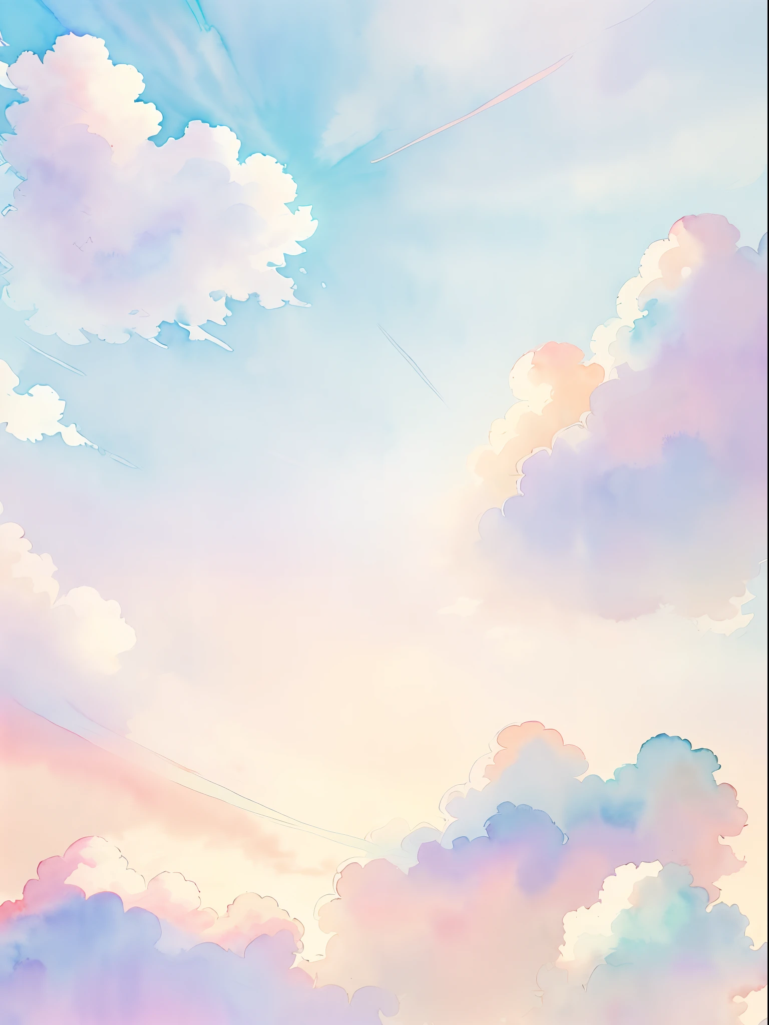 (Watercolor touch:1.4), ((Light purple and emerald green color scheme:1,3)) ,(Sun and sky:1.1)chinese style painting, (The absence of humans and animals)、((Shades of light shades:1.3))(Pale pink daytime sky:1.4)、Blue sky at noon、fluffly, (Gradient Color:1.4)、(pale color:1.3)Iridescent sky、 ((top-quality)), ((masterpiece)), ( Extreme details, highestdetailed, Official art, Beautifully Aesthetic:1.2), depth of fields, Beautiful bright sky style scene。Wallpaper 4k,Anime art wallpaper 8k, amazing wallpapers, ,luminous sky heaven background, Colors of Heaven, background sky, Light gradient,Pastel sky, Colorful sky, ((pastel faded effect)), Ethereal background, Sky gradient, soft rainbow, Heavenly background, dreamy colors, dreamy sky, airy colors, Colorful sky, Mysterious shades of clouds,