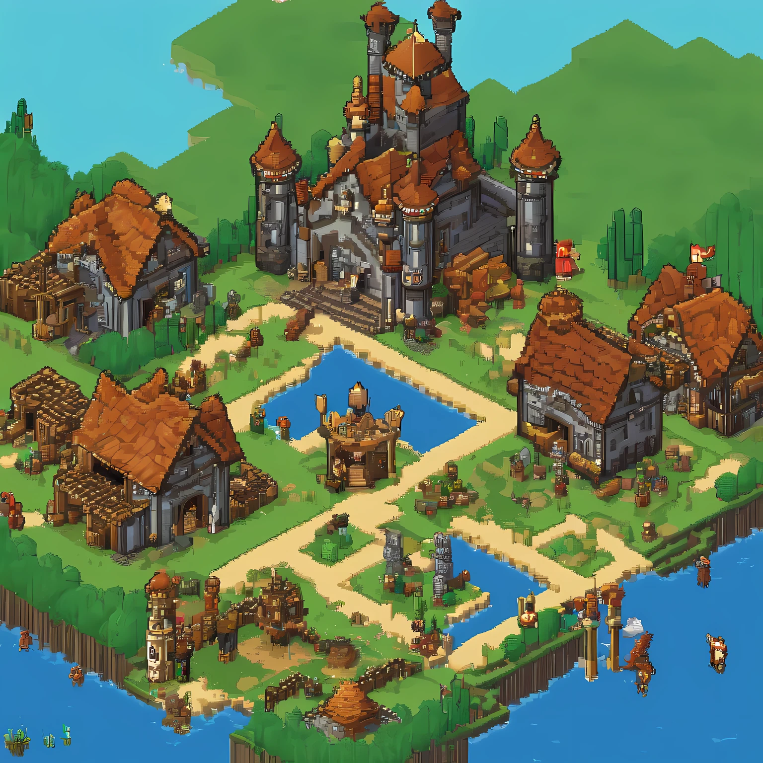 (16bit pixel game:1.3), (16bit pixel game scene:1.3), (pixel art:1.3), (dot picture:1.3), (dot pixel art:1.3), (pixel graphics:1.3), (16bit pixel art;1.3), (16bit pixel style age of empire II:1.3), (retro game:1.3), (retro arcade game:1.3), (retro game scene:1.3), (retro PC game:1.3), medieval countries war game, real time strategy game, European country army, castle, village, bow army, war game, England vs France, Knight horse army, game UI, screen cap, elephant army, village people, solider, enemy,