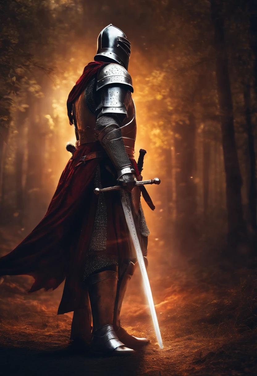 templar Knight in full armour, sword in hand, Very bright colors, Light particles, with light glowing, Mshiff, wallpaper art, UHD wallpaper