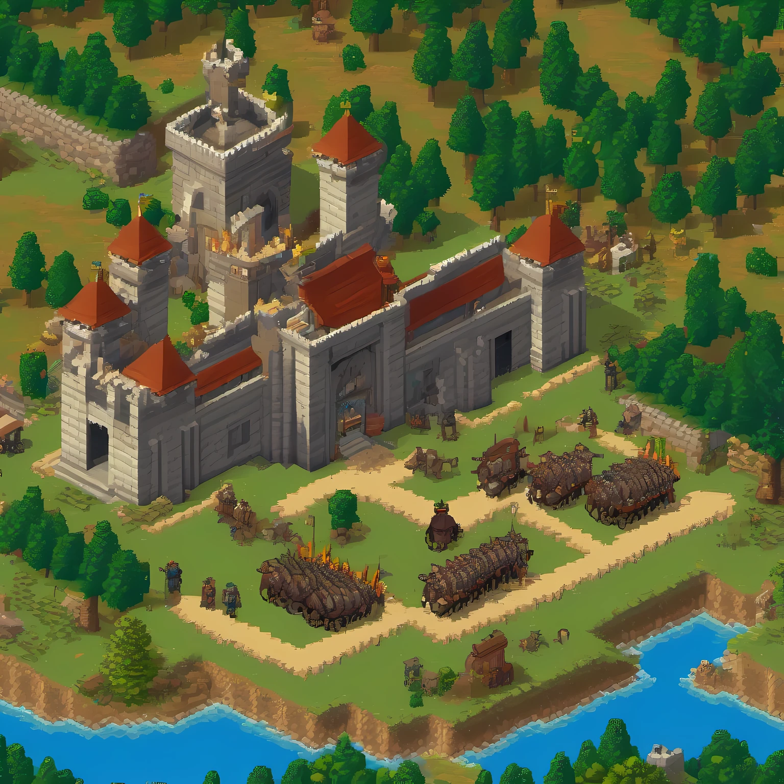 (16bit pixel game:1.3), (16bit pixel game scene:1.3), (pixel art:1.3), (dot picture:1.3), (dot pixel art:1.3), (pixel graphics:1.3), (16bit pixel art;1.3), (16bit pixel style age of empire II:1.3), (retro game:1.3), (retro arcade game:1.3), (retro game scene:1.3), (retro PC game:1.3), medieval countries war game, real time strategy game, European country army, castle, village, bow army, war game, England vs France, Knight horse army, game UI, screen cap, elephant army, village people, solider, enemy,