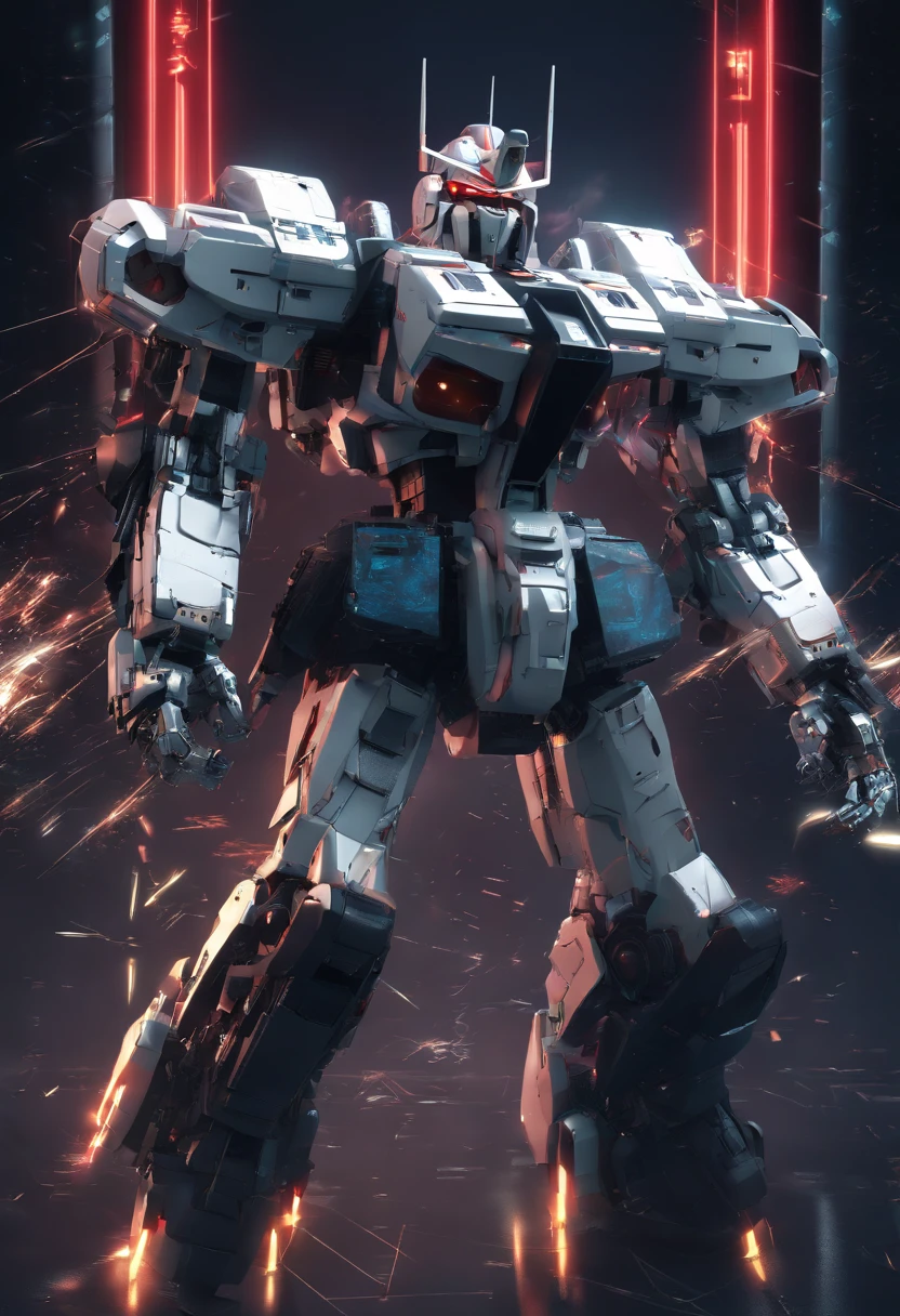 Gundam mecha, Grappling Murasame, science fiction, futuristic design, high-tech weaponry, 3D rendering, action-packed scene, dynamic lighting, cinematic quality