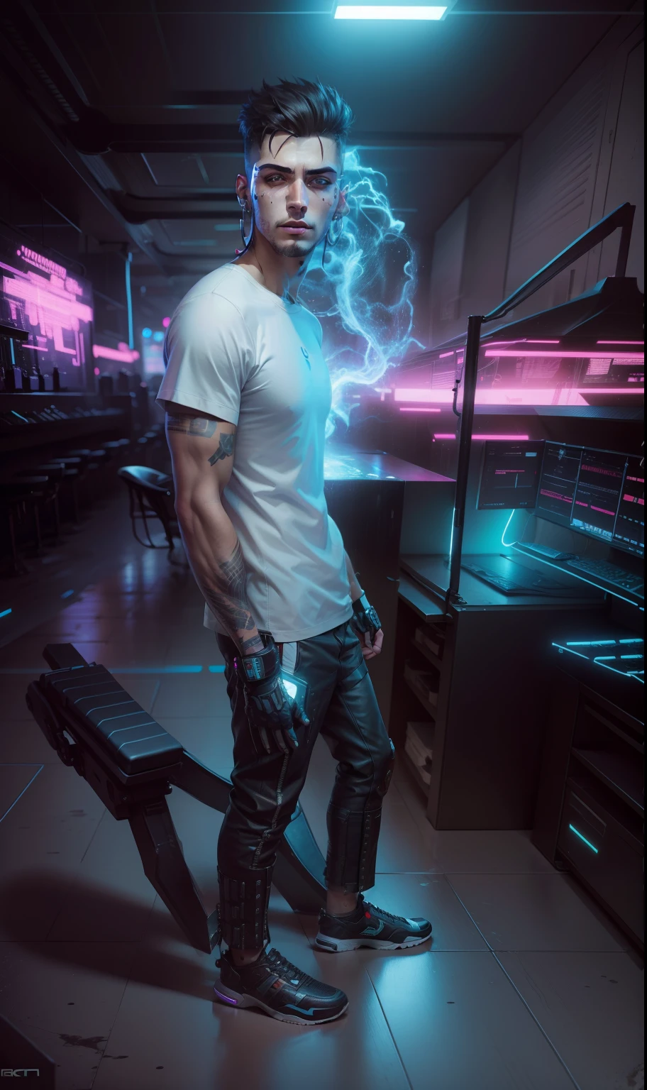 Change background cyberpunk handsome boy, realistic face, 8k, ultra realistic,