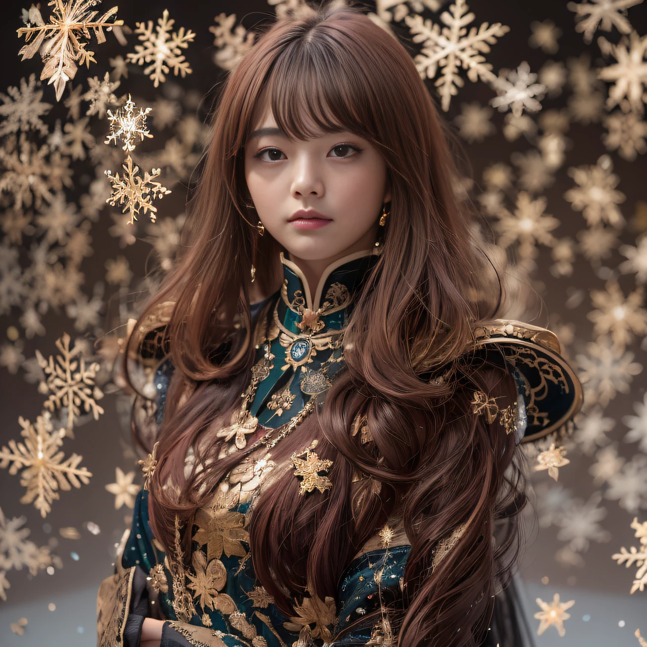 32K gradient glass texture(tmasterpiece,k hd,hyper HD,32K)Short burgundy hair,Short flowing hair,Onsen District,Flame Girl ,Yao Lang protector (realisticlying:1.4),Python pattern robe,Black gold master Kawashima work headdress,Snowflakes fluttering,The background is pure,Hold your head high,Be proud,The nostrils look at people, A high resolution, the detail, RAW photogr, Sharp Re, Nikon D850 Film Stock Photo by Jefferies Lee 4 Kodak Portra 400 Camera F1.6 shots, Rich colors, ultra-realistic vivid textures, Dramatic lighting, Unreal Engine Art Station Trend, cinestir 800,Hold your head high,Be proud,The nostrils look at people,Short burgundy hair