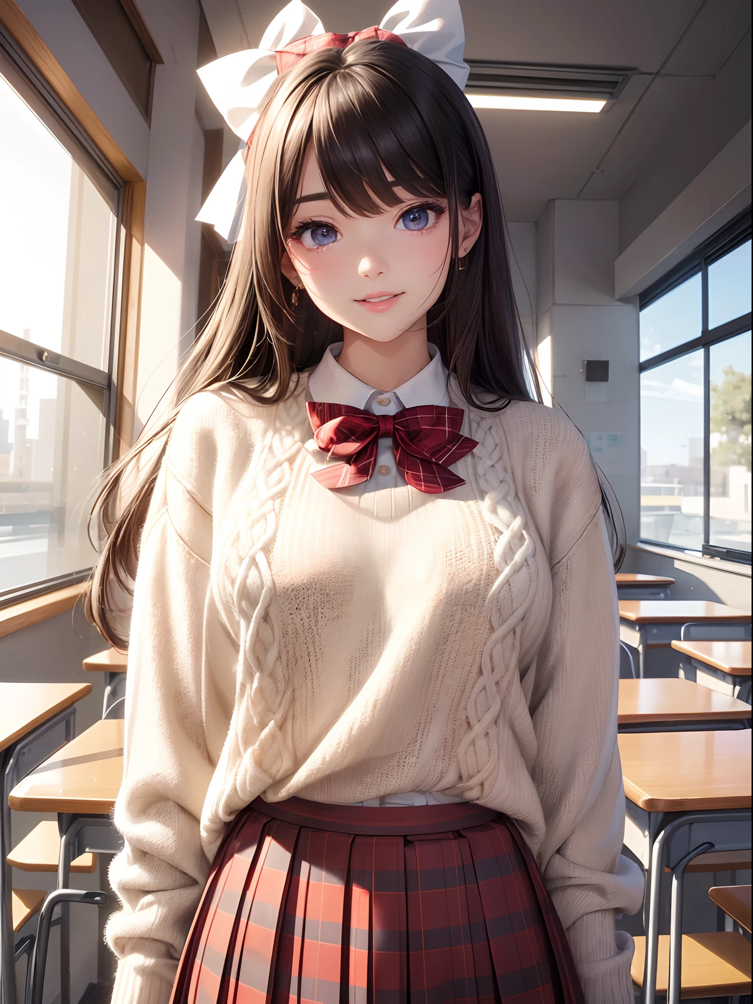 (masterpiece, highest quality, High resolution, 超High resolution, Perfect Pixel, Depth of written boundary, 4K, RTTX 10.0, High resolution))), (One woman:1.3), Beautiful Anime Women, Beautiful art style, Anime characters, ((Detailed face:1.2)), ((Smooth texture:0.75, Realistic texture:0.5, Anime CG Style)), (Maximum resolution: 1.2), Cinema Lighting, ((highest quality)), ((masterpiece)), (High resolution), 8K, Best Shadow, The best natural light, Cinematic, 1 Female,brown hair, ,,Beautiful breasts,sweater,Pleated skirt,Stylish,,(Look forward)(((Blushing、Surprised expression)), (pussy juice:1.2), (School classroom:1.3)