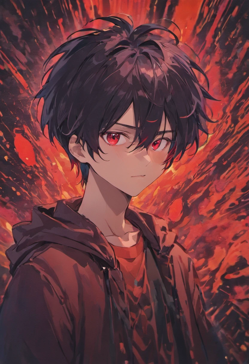 A man with black hair and red eyes