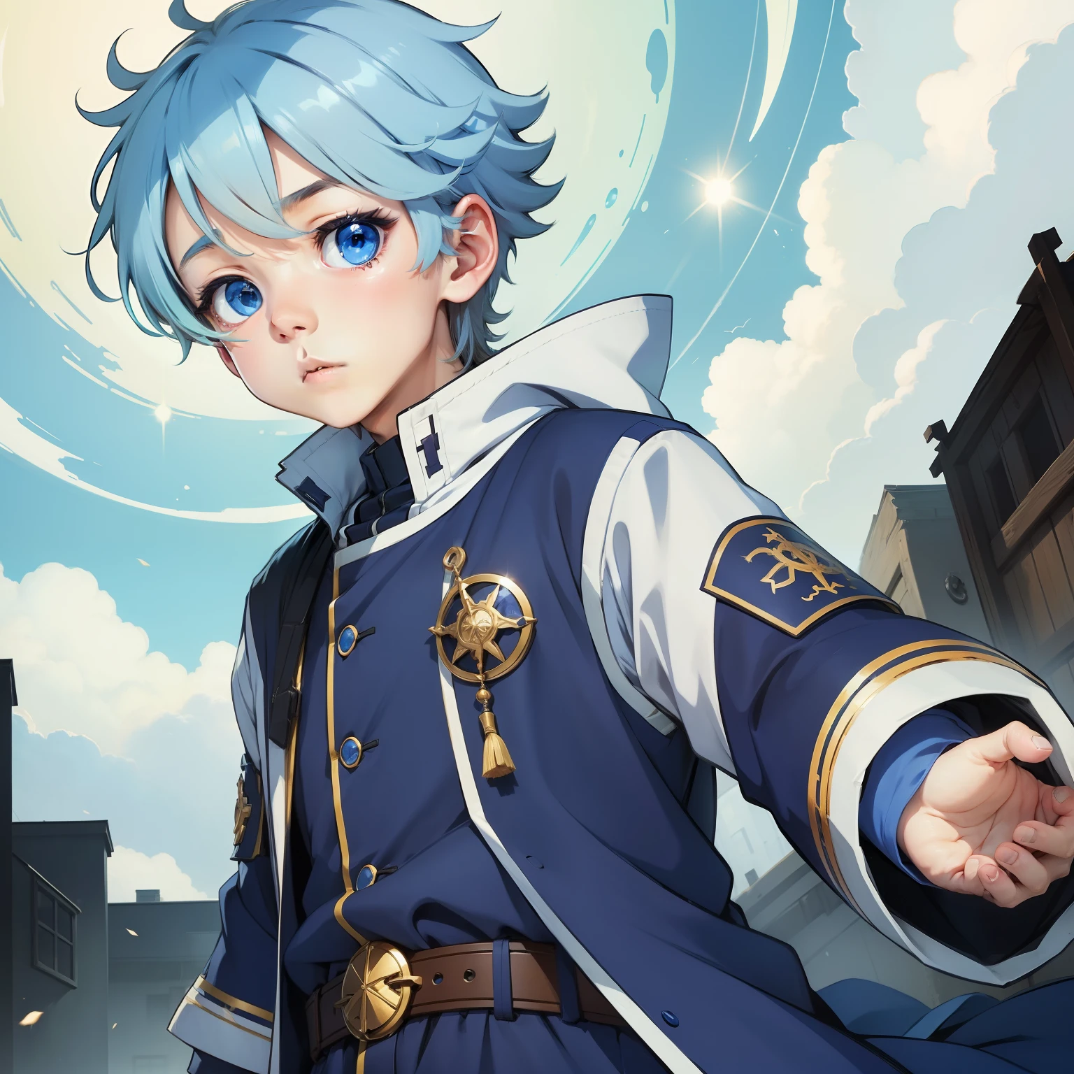 ((a boy))、(cute)、blue eyes、Characteristic clothing、((anime))、The whole picture
