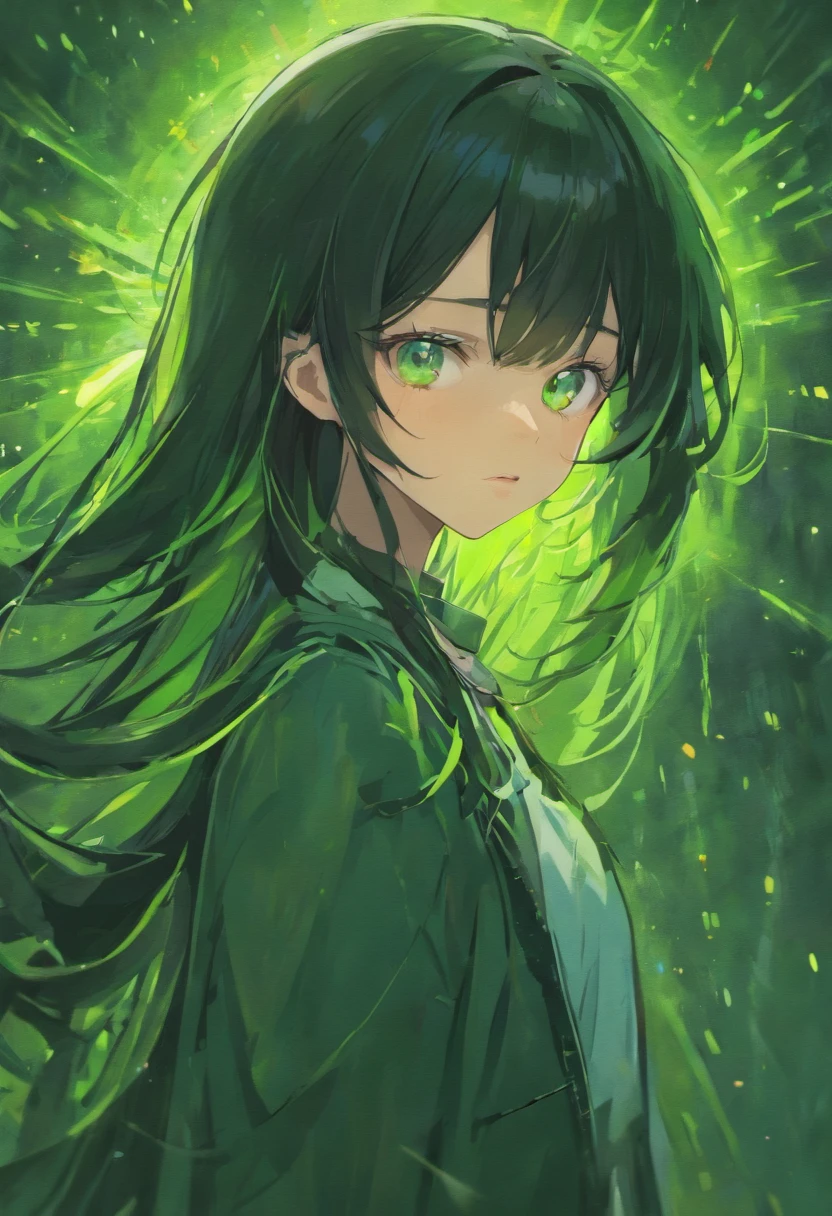 Beutiful girl black hair green eyes