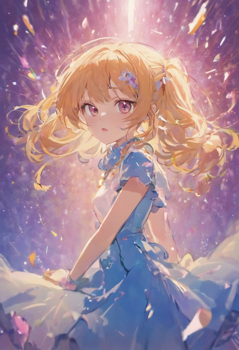 (masterpiece), (best quality), (ultra detailed),(disheveled hair),(illustration), (1girl), (Fashionable clothing), standing, Fashion model, looking at viewer, (interview), (simple background),beautiful detailed eyes, delicate beautiful face, Floating,(high saturation),(colorful splashes),colorful bubble,(shining), focus on face, ponytail, kamisato ayaka, light blue hair, bangs, hair ring, floating flowers, floating hairs, (shining), best lighting, best shadow,