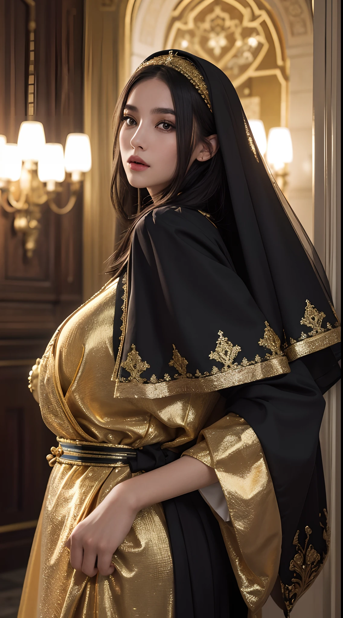 ((8K)), highest quality, 超High resolution, (High resolution), 1 girl, Overweight, ((Extremely fat)), ((Chubby)), Japanese, (((A 30-year-old white female monk from ancient Europe)))、(((Beautiful female priest))), (Ancient ornate and luxurious temple)、(((luxurious costumes and luxurious accessories)))、