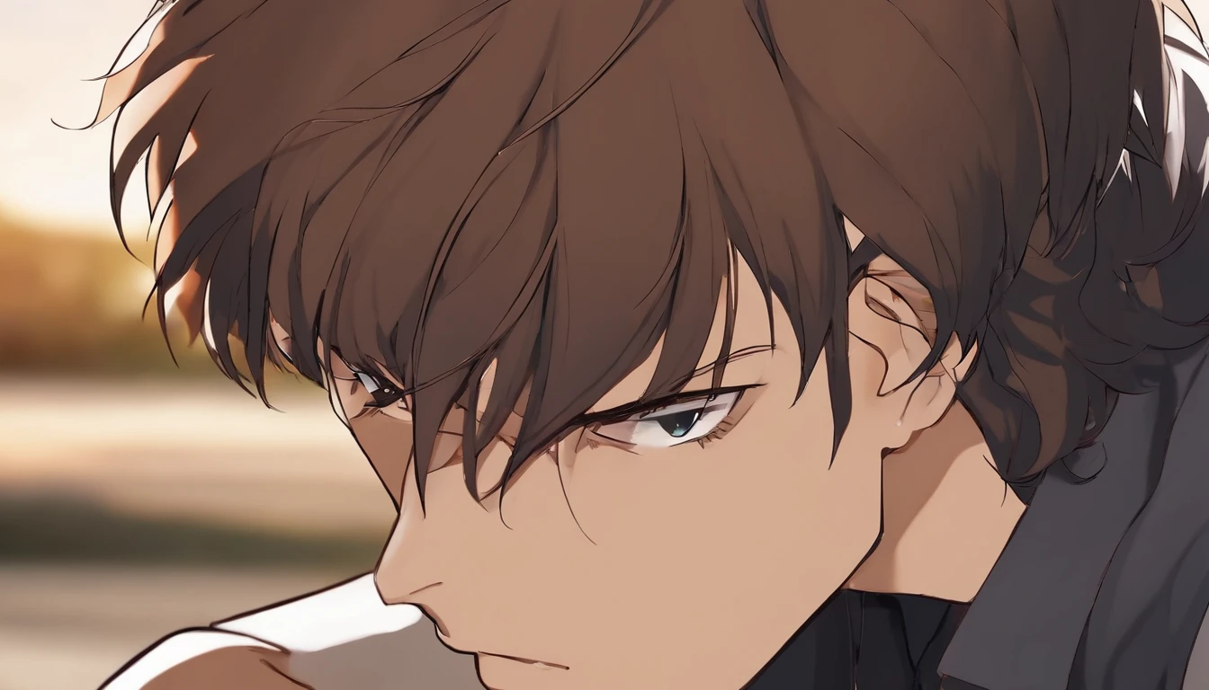 Face of 40-year-old man , without beard, rostro muy masculino mayor, estilo anime