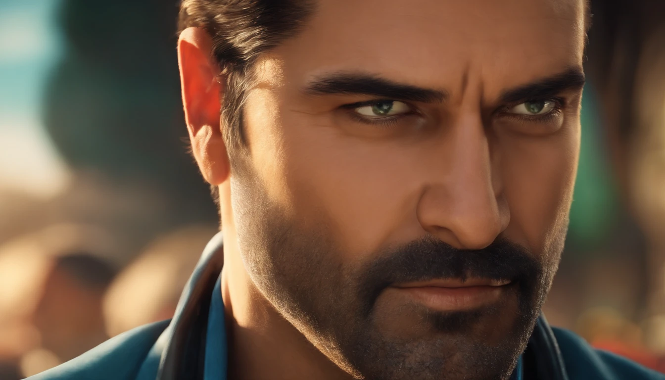 Face of 40-year-old man , without beard, rostro muy masculino mayor, estilo anime