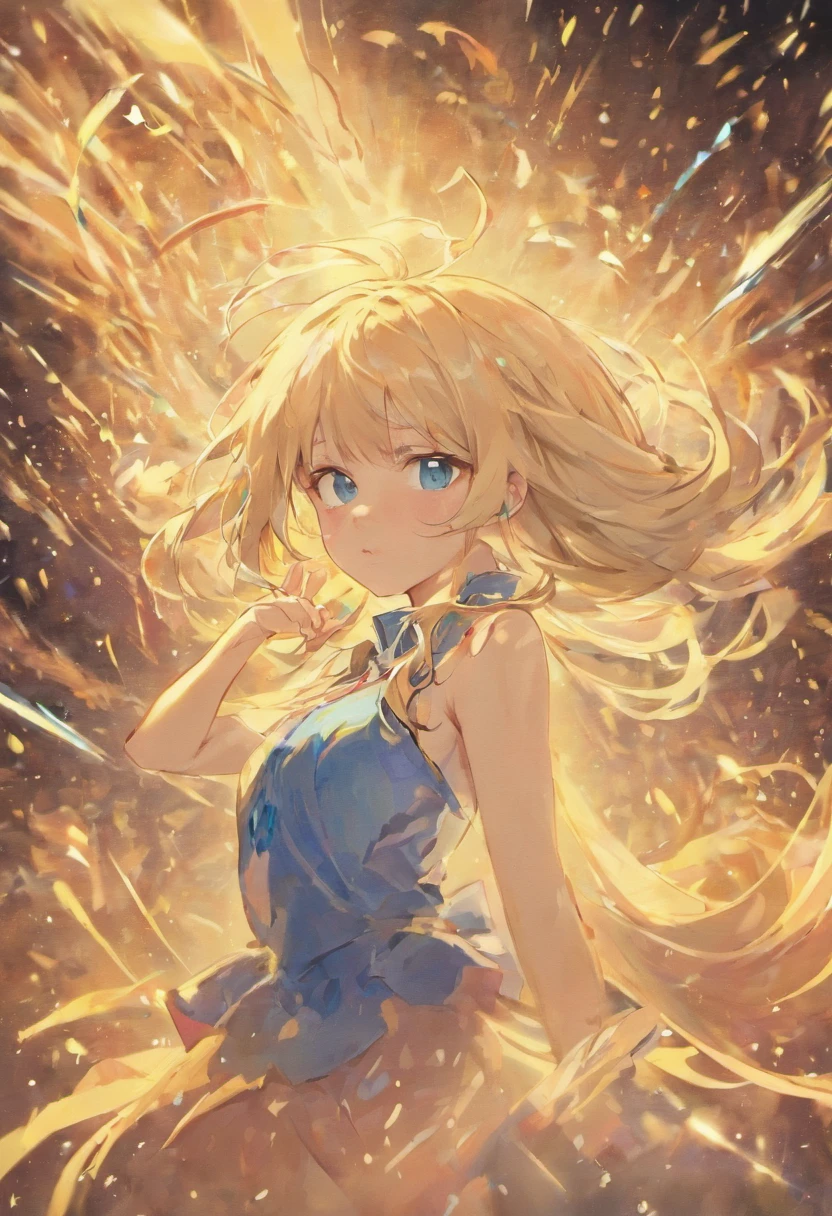 blonde with blue eyes,Long hair and waist,tmasterpiece,k hd,