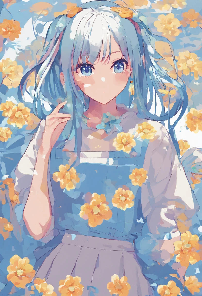 (masterpiece), (best quality), (ultra detailed),(disheveled hair),(illustration), (1girl), (Fashionable clothing), standing, Fashion model, looking at viewer, (interview), (simple background),beautiful detailed eyes, delicate beautiful face, Floating,(high saturation),(colorful splashes),colorful bubble,(shining), focus on face, ponytail, kamisato ayaka, light blue hair, bangs, hair ring, floating flowers, floating hairs, (shining), best lighting, best shadow,