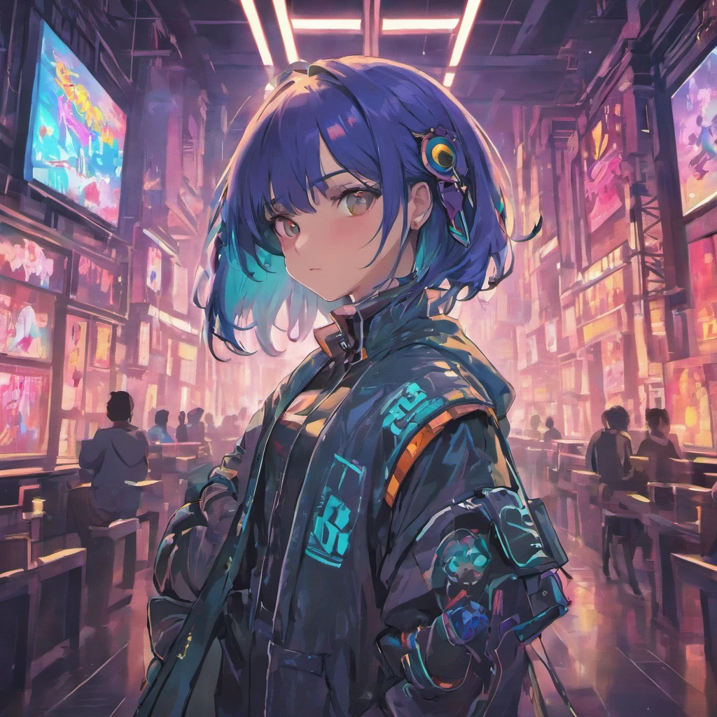 (High quality), Very cool girl in cyberpunk intricate streetwear, Beautiful, Detailed portrait, intricate complexity, 4 k'', Beautiful, cinematic dramatic atmosphere, Sharp focus