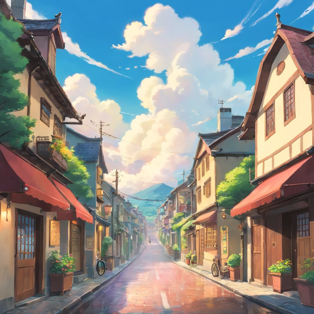 Beautiful street,Sunnyday,It just finished raining,Sky clouds