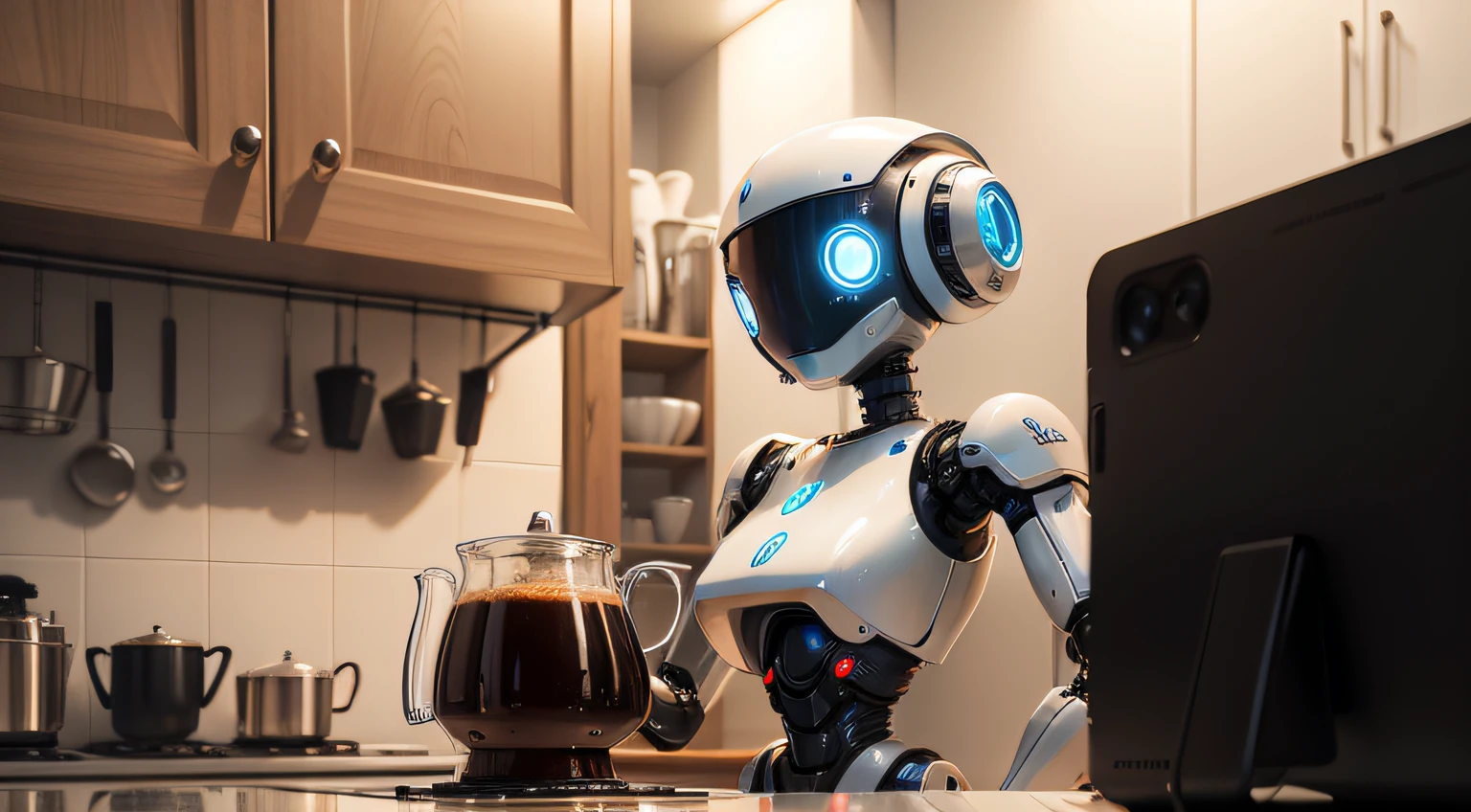 Robot making coffee in the kitchen