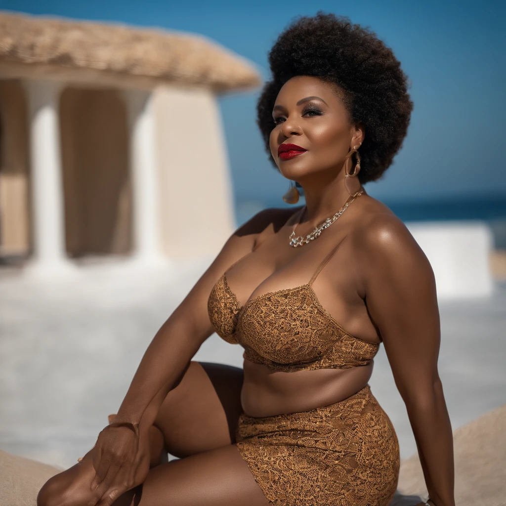 (Beauty shot:1.3)real photo of a beautiful 60 jears old black woman, with a blue head scarf, wearing kente dress, Female,black female, Solo, Huge Breasts, Glamour, Realistic Skin, Realistic Face, Wild, Bossy, Cradle, Crouching, Spread Legs, (Sexy Lingerie ), black lingerie, (see-through lingerie), lace lingerie, (breasts and vaginal lips are visible through underwear: 1.5), and areolas are clearly visible: 1.3), short caramel-colored hair , excited, provocative, ecstasy(beautiful detailed eyes), (best quality), (super detailed), (masterpiece), (wallpaper), (detailed face), solo, (dynamic pose), 1 , 60 jears old black woman,black wavy hair on the chair, , heterochromic eyes, small moles under the eyes, ((short apron)), medium breasts, long legs, tightens abs, (camel toes), (), (no bra),(ultra full hd), (extremely highly detaild), (award winning masterpiece).64k)), by ray dozy