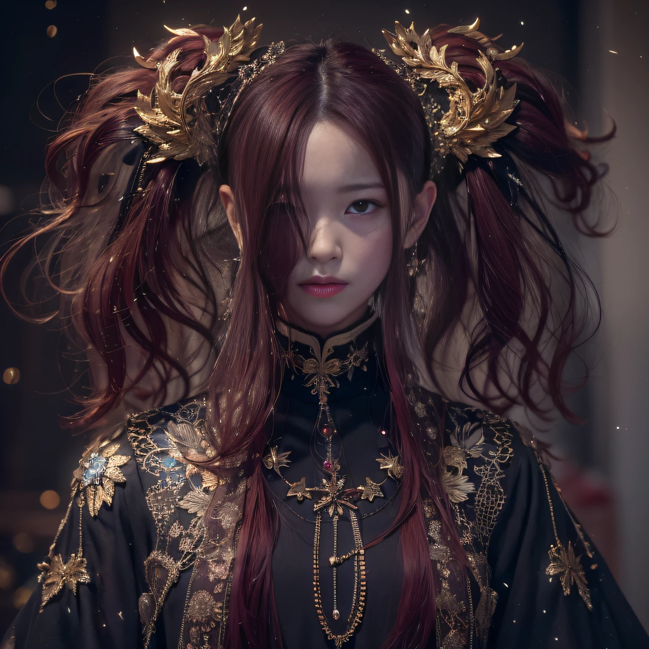 32K gradient glass texture(tmasterpiece,k hd,hyper HD,32K)Short burgundy hair,Short flowing hair,Onsen District,Flame Girl ,Yao Lang protector (realisticlying:1.4),Python pattern robe,Black gold master Kawashima work headdress,Snowflakes fluttering,The background is pure,Hold your head high,Be proud,The nostrils look at people, A high resolution, the detail, RAW photogr, Sharp Re, Nikon D850 Film Stock Photo by Jefferies Lee 4 Kodak Portra 400 Camera F1.6 shots, Rich colors, ultra-realistic vivid textures, Dramatic lighting, Unreal Engine Art Station Trend, cinestir 800,Hold your head high,Be proud,The nostrils look at people,Short burgundy hair