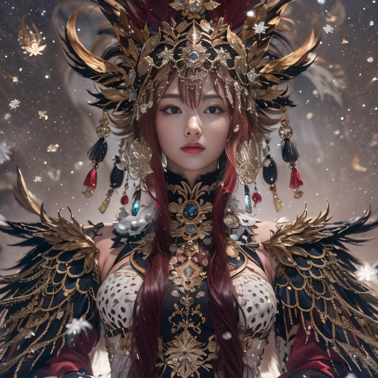 cinematic cgsociety,Flying Nine-Tailed Light Blue Sky Division Flame Long-haired Fox Star,een Erotica,Torch night black golden orange brocade silk snake print silk pants,Rouge diamond tulle sheer lizard-patterned leggings,Fat woman space fly in the snow,Front view,Pure transparency,Wear boxing gloves,Wear thick-framed reflective sunglasses with gold wire,Panorama ultra-wide angle,extremely happy,The texture of the real person is delicate,Strong visual impact,hyper-detailing,Dream girl,Refined face,prettyeyes,Hair strands float in the air, cherry Models,Zhou Xiaotong,crystal-clear,Good sense of perspective,Light and shadow effects,16K smooth,Surface reflected light,,Tropical canyon battle scene、Chinese big breasts、Quaint、three kingdom、ember、100 people、Telephoto vista(CG)、Intense CG battles、high detal、masuter piece、NSFW,Multi-layered long-sleeved gauze garment,Quick-dry vest,Linen sweater,Crocodile skin cape,golden shoulder pads, Silver hammer pattern cape, Burgundy body hair,Water vapor female spy,Shower buttocks green fruit milk jelly flat chest,Pine silk fish net knee brace space dance,Hexagonal prism,Put on a pineapple knife sprinkled with gold,extremely happy,Boundy winter rain(Tropical canyon battle scene)((Scenes))(Extremely detailed Cg Unity 8K wallpaper,Masterpiece, Best quality, Ultra-detailed)He played Huang Yaoshi in the movie,