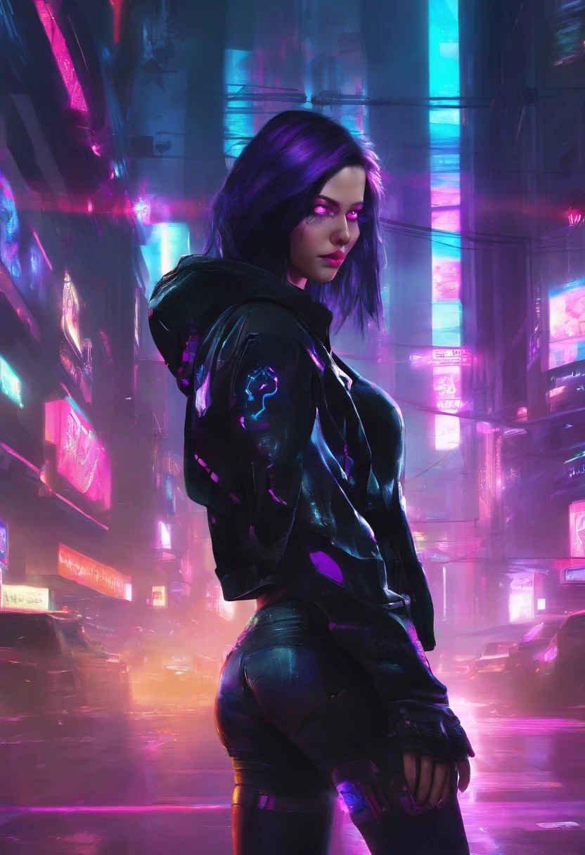 (work of art), best qualityer, ultra high resolution,Chiquita, cyberpunk 1girl flying over a stunning cityscape ,hooded cloak,hair blue,  shooting stars in neon color, pretty long hair, Off The Shoulder, feather hair ornament, neon colors, writer, stunning night sky, cinematic lighting, photorrealistic, realisic skin, HDR,fish eye