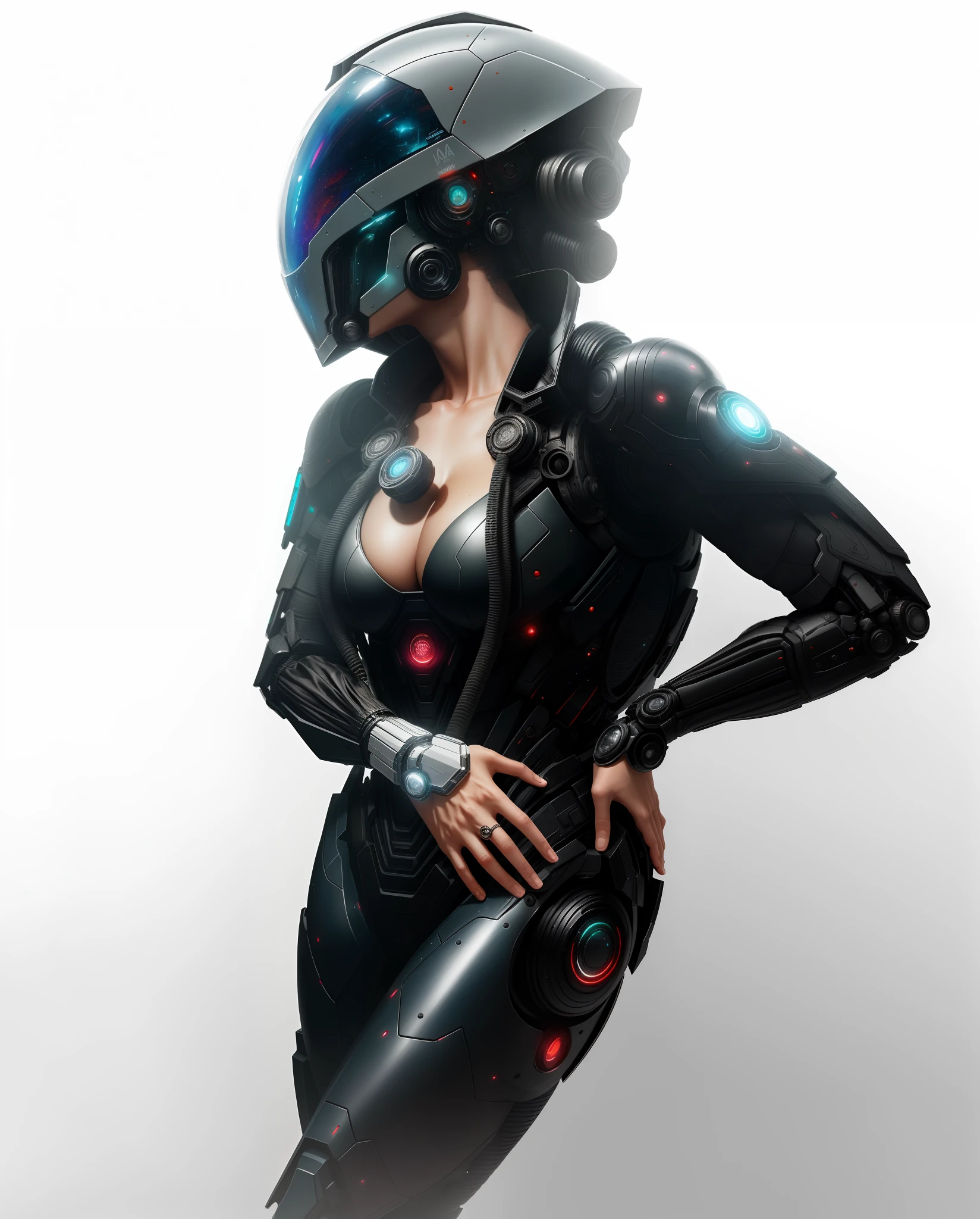 Bruja Escarlata de Marvel Photography, biomechanics, con casco ciborginspirate que la culata el rostro, Futuristic and very intricate hull design, pantalones muy ajustados, shiny latex, todo brilla como si estuviese mojado, robot complejo, crecimiento completo, hiperrealista, insane small details, Extremely clean lines, aesthetic cyberpunk, una obra maestra presentada en Zbrush Central