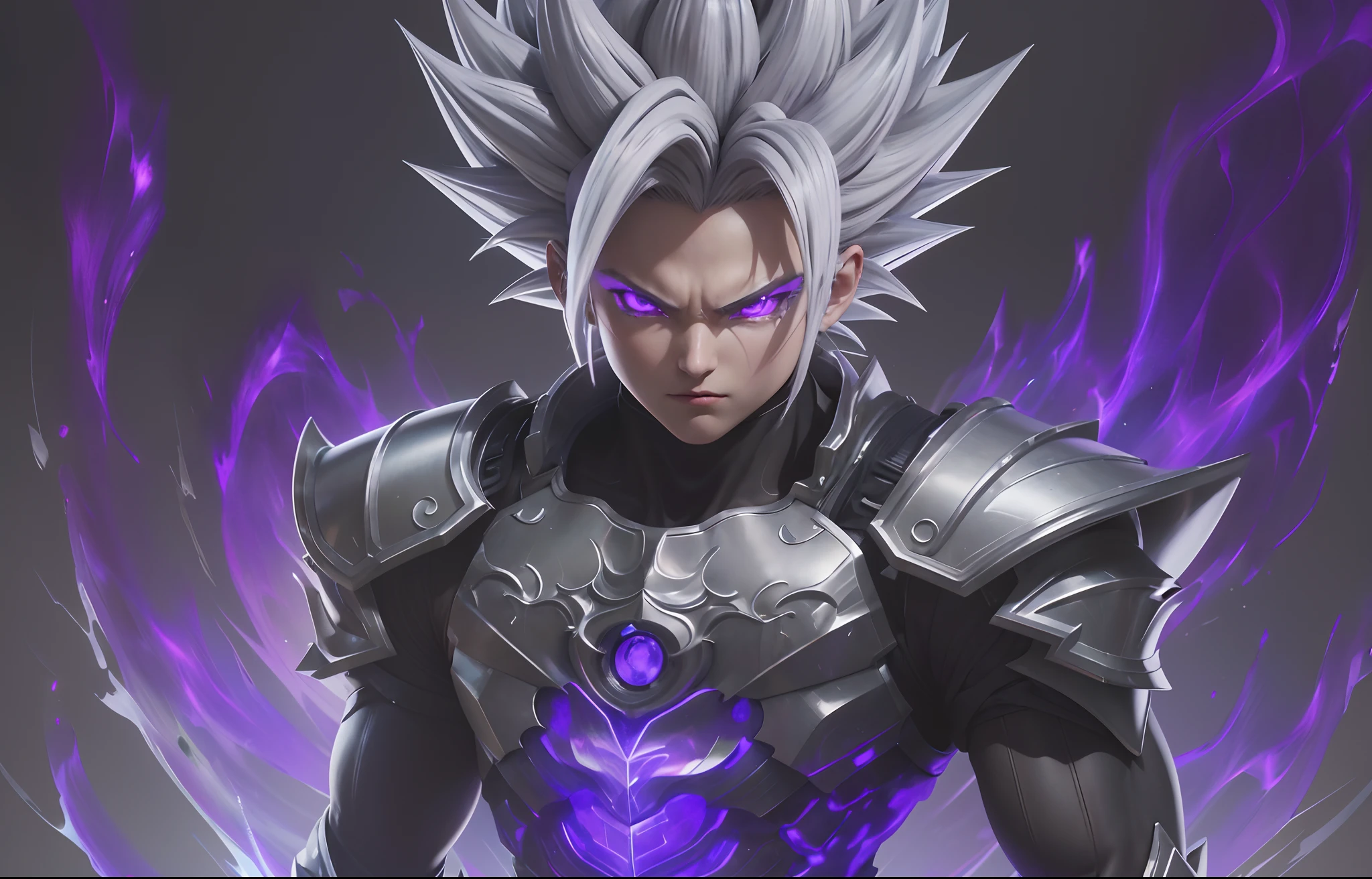 a close up of a person in armor with purple eyes, ultra instinct, detailed digital anime art, g liulian art style, detailed anime character art, badass anime 8 k, trigger anime artstyle, advanced digital anime art, detailed fanart, epic anime style, wild spiky black saiyan hair, 4k detailed digital art, advanced anime digital art