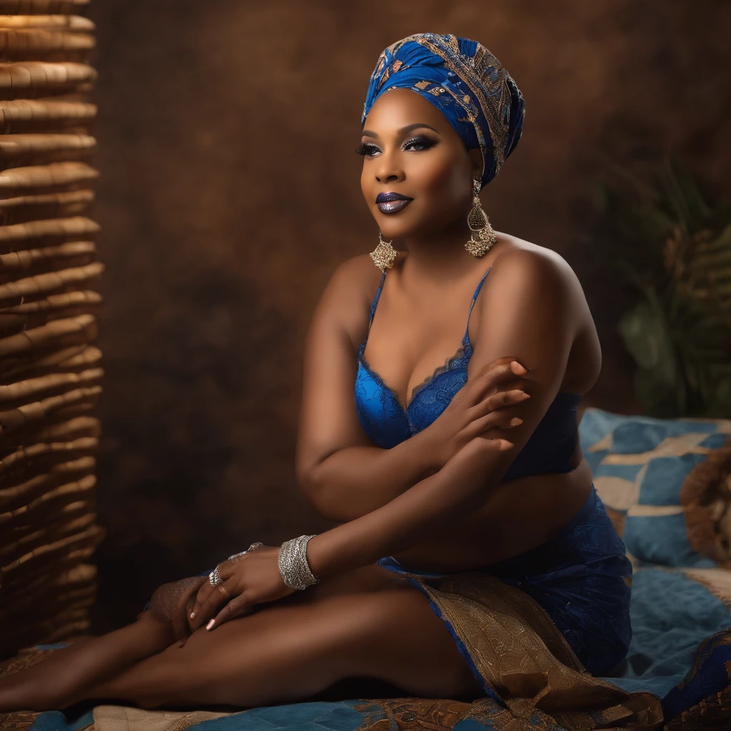 (Beauty shot:1.3)real photo of a beautiful 60 jears old black woman, with a blue head scarf, wearing kente dress, Female,black female, Solo, Huge Breasts, Glamour, Realistic Skin, Realistic Face, Wild, Bossy, Cradle, Crouching, Spread Legs, (Sexy Lingerie ), black lingerie, (see-through lingerie), lace lingerie, (breasts and vaginal lips are visible through underwear: 1.5), and areolas are clearly visible: 1.3), short caramel-colored hair , excited, provocative, ecstasy(beautiful detailed eyes), (best quality), (super detailed), (masterpiece), (wallpaper), (detailed face), solo, (dynamic pose), 1 , 60 jears old black woman,blackchair, , heterochromic eyes, small moles under the eyes, ((short apron)), medium breasts, long legs, tightens abs, (camel toes), (), (no bra),(ultra full hd), (extremely highly detaild), (award winning masterpiece).64k)), by ray dozy