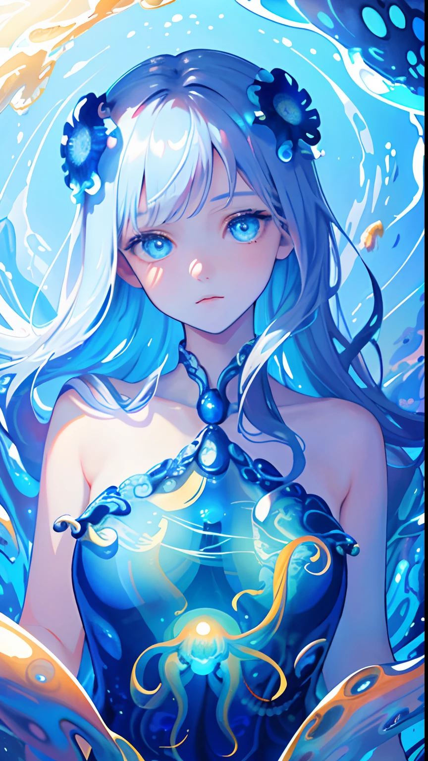 (masterpiece, best quality:1.2), (ultra detailed),(illustration), wallpaper, original,
(1girl),ldelicate beautiful face and eyes,focus on face,
Deep sea background,jellyfish,masterpiece,fluttered detailed splashs, beautiful detailed water,cosmic eyes,Shock sensation,(realistic :0.5),octopus,original 2
High saturation,(surrounded by colorful splashes and dot),colorful bubble,(shining)