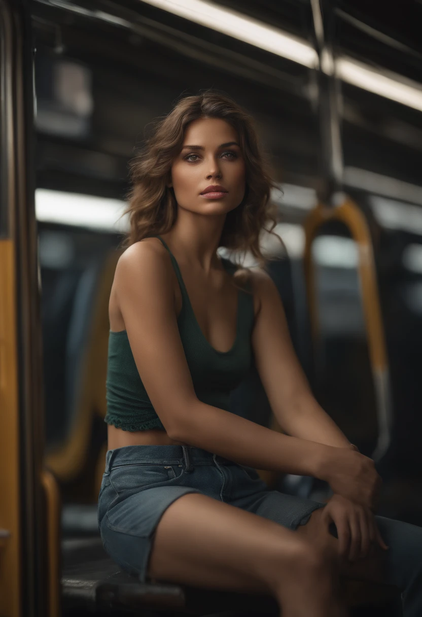 ((nsfw)), 8k, RAW photo, best quality, ultra high res, photorealistic, realistic photo of a girl wearing a croptop, baggy jeans, sitting in a train, beautiful, detailed face, detailed, highres, realistic, photorealistic, full body, head to toe, legs, matte skin, pores, wrinkles, (extremely detailed CG unity 8k wallpaper), photo of the most beautiful artwork in the world, professional majestic (photography by Steve McCurry), 8k uhd, dslr, soft lighting, high quality, film grain, Fujifilm XT3 sharp focus, f 5.6, High Detail, Sharp focus, dramatic, (looking at viewer:1.2), (natural light)